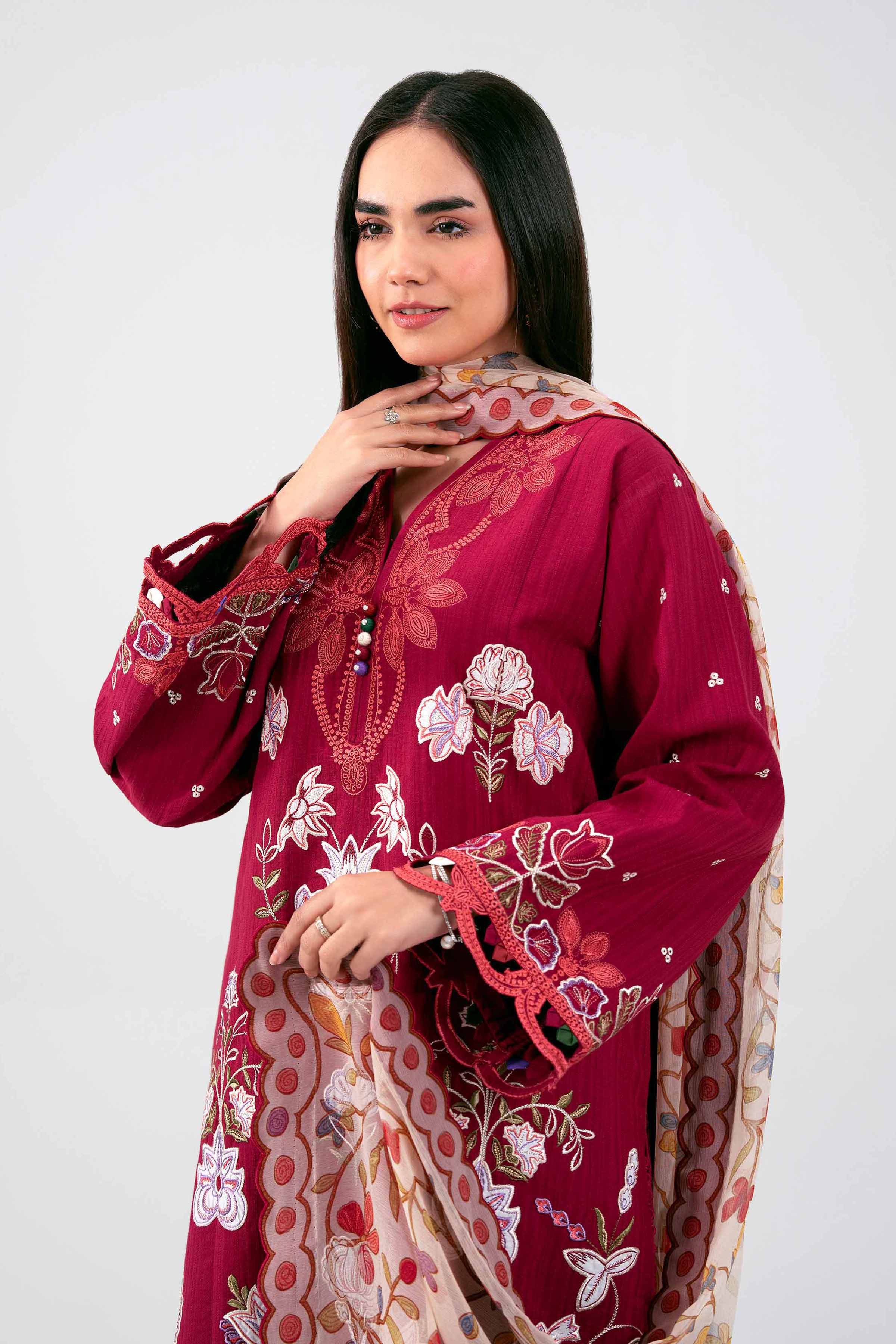 3 Piece - Digital Printed Embroidered Suit - 42601313 Red Lawn 3PC Embroidered