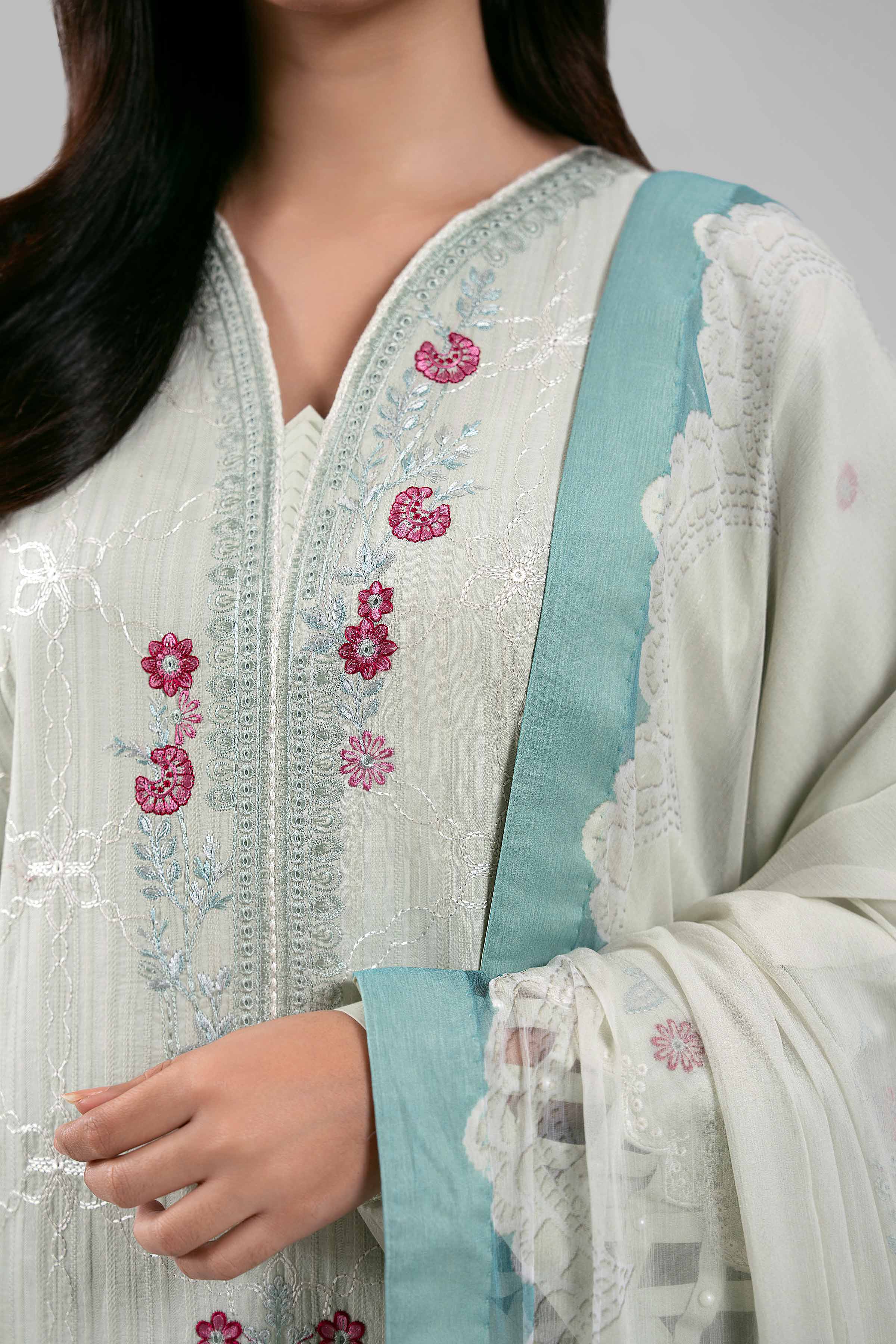 3 Piece - Digital Printed Embroidered Suit - 42601315 Beige & Dull Teal Lawn 3PC Embroidered