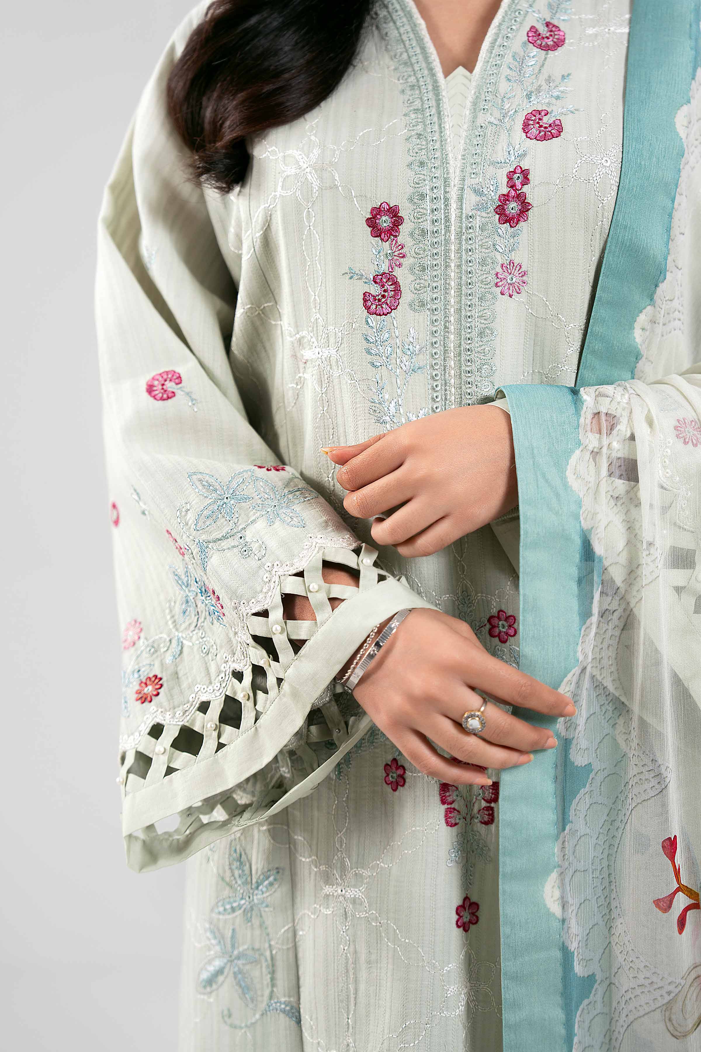 3 Piece - Digital Printed Embroidered Suit - 42601315 Beige & Dull Teal Lawn 3PC Embroidered