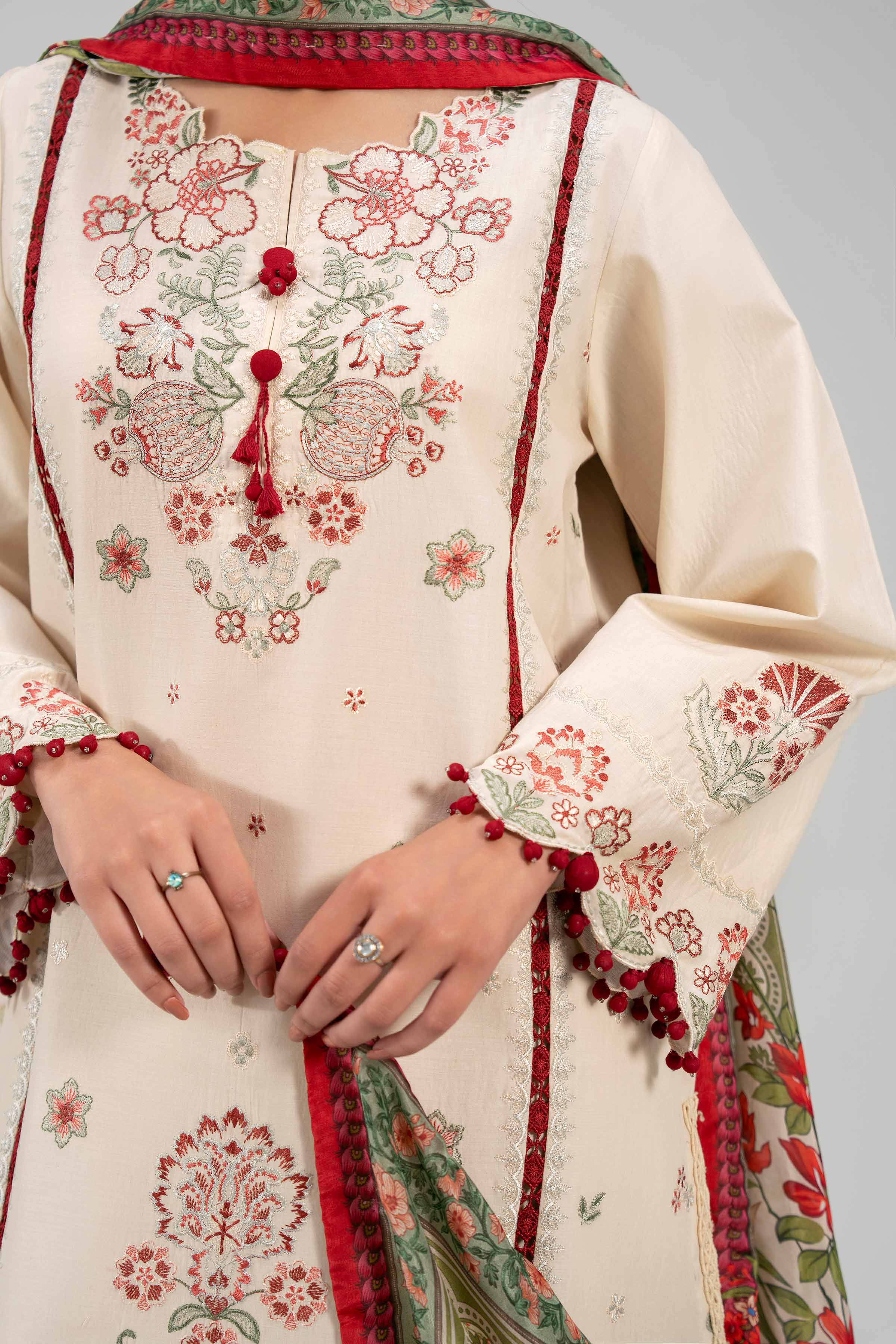 3 Piece - Digital Printed Embroidered Suit - 42601322 Beige Lawn 3PC Embroidered