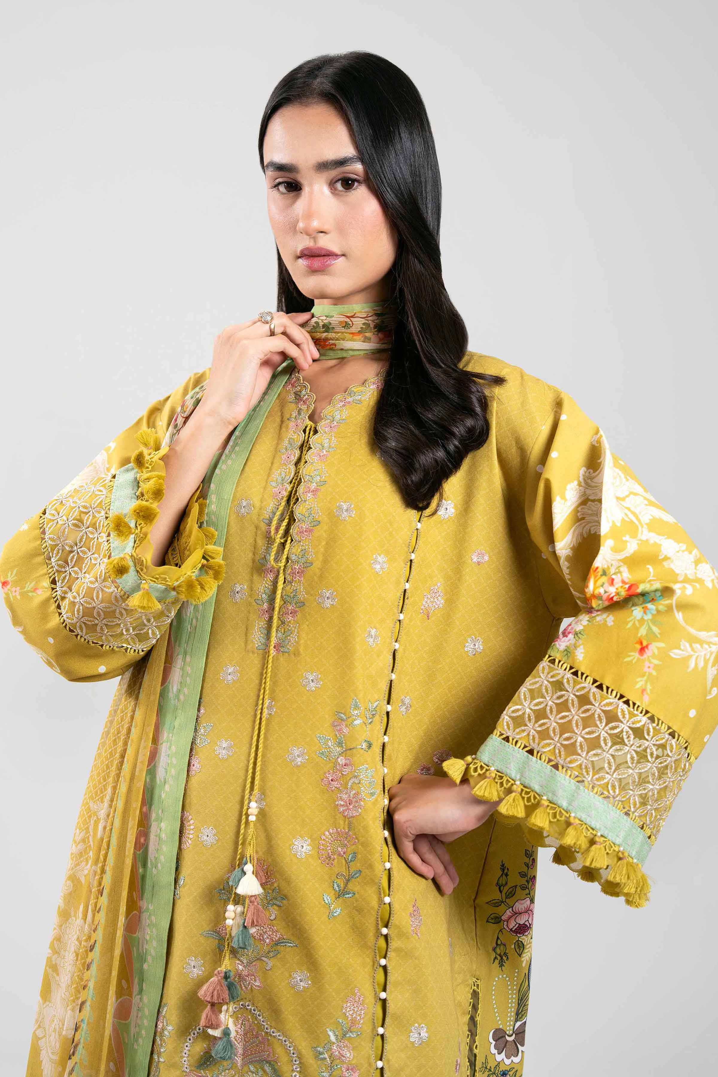 3 Piece - Digital Printed Embroidered Suit - 42601325 Green Cambric 3PC Embroidered