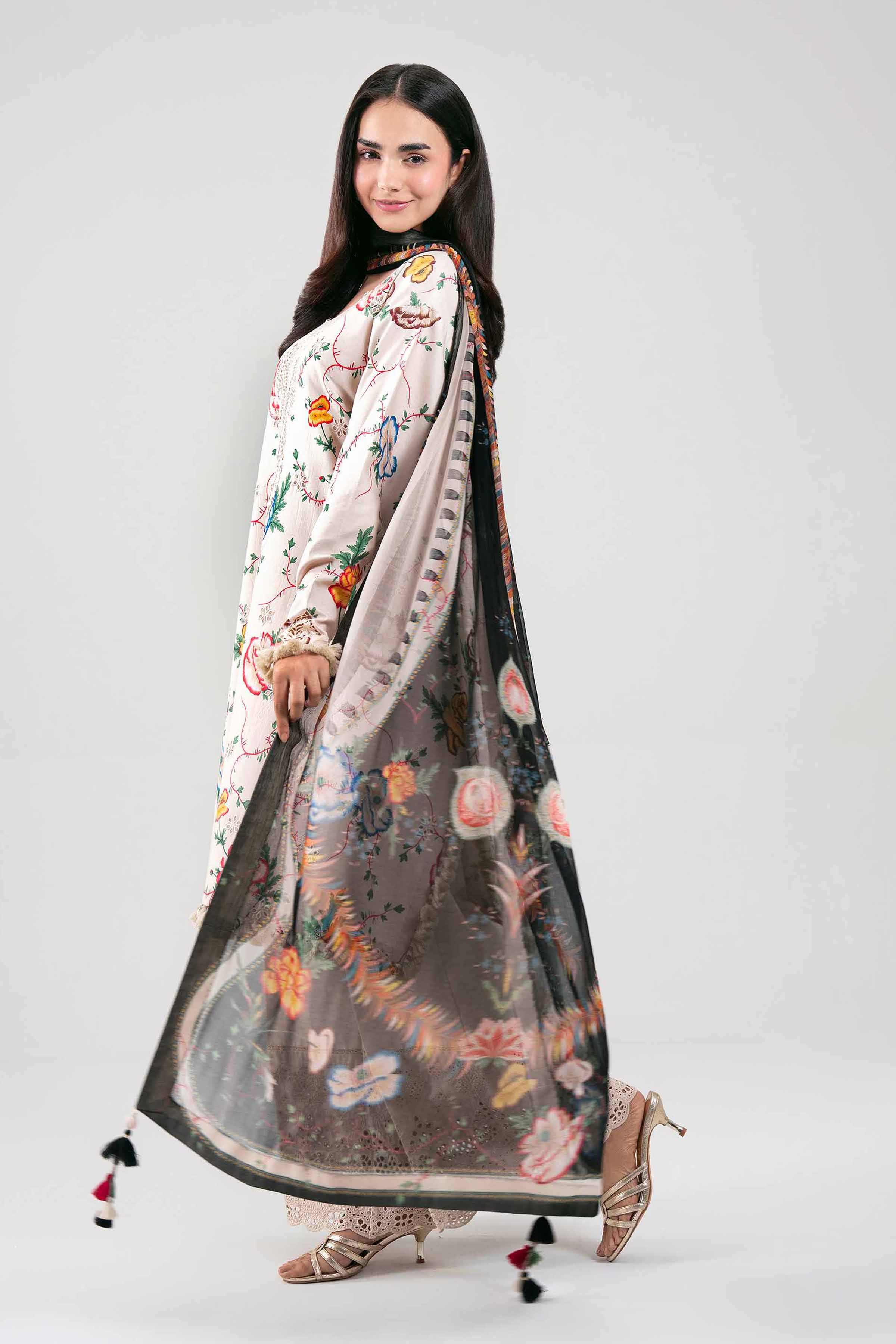 3 Piece - Digital Printed Embroidered Suit - 42601333 Beige Cambric 3PC Embroidered
