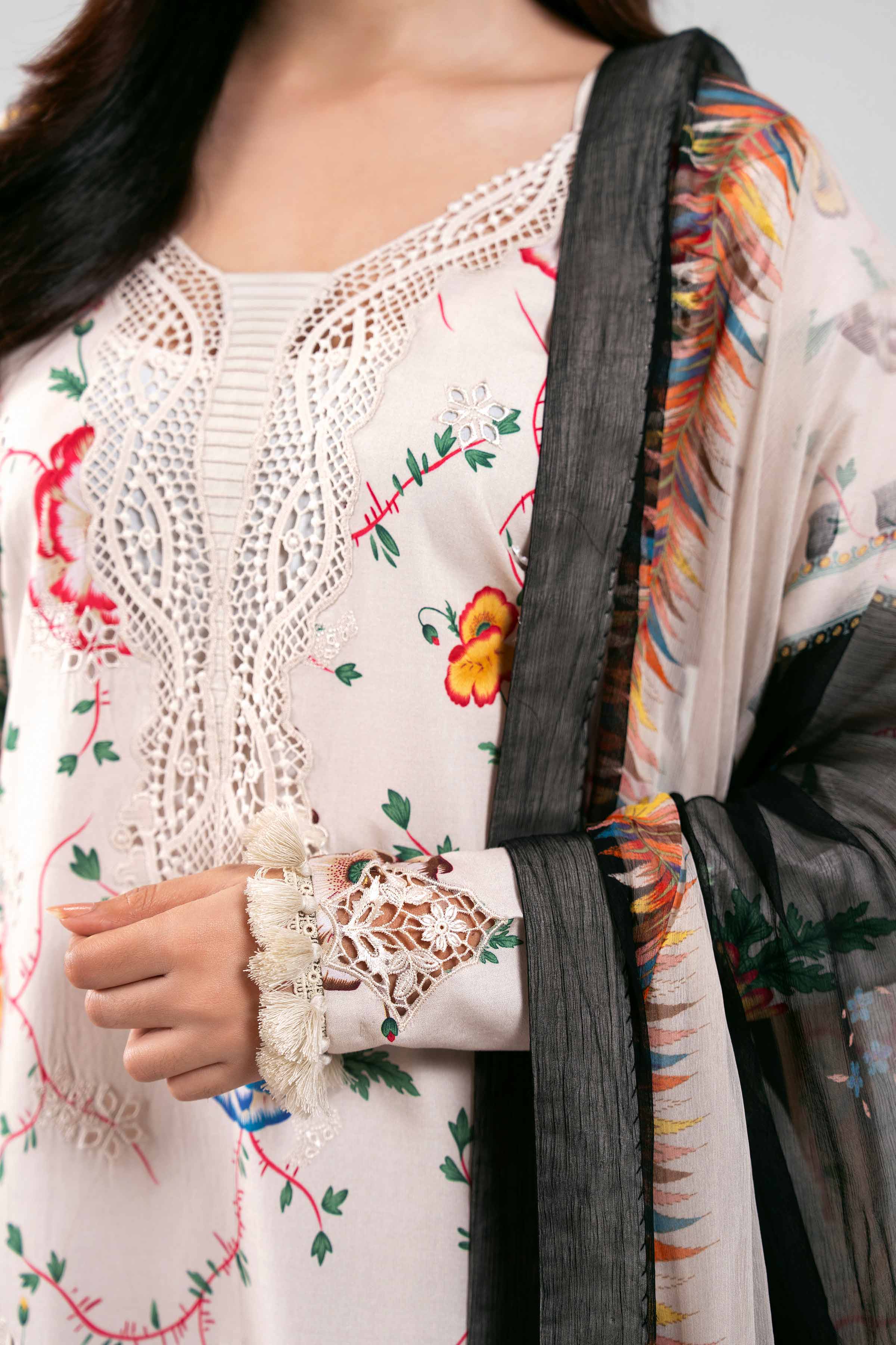 3 Piece - Digital Printed Embroidered Suit - 42601333 Beige Cambric 3PC Embroidered