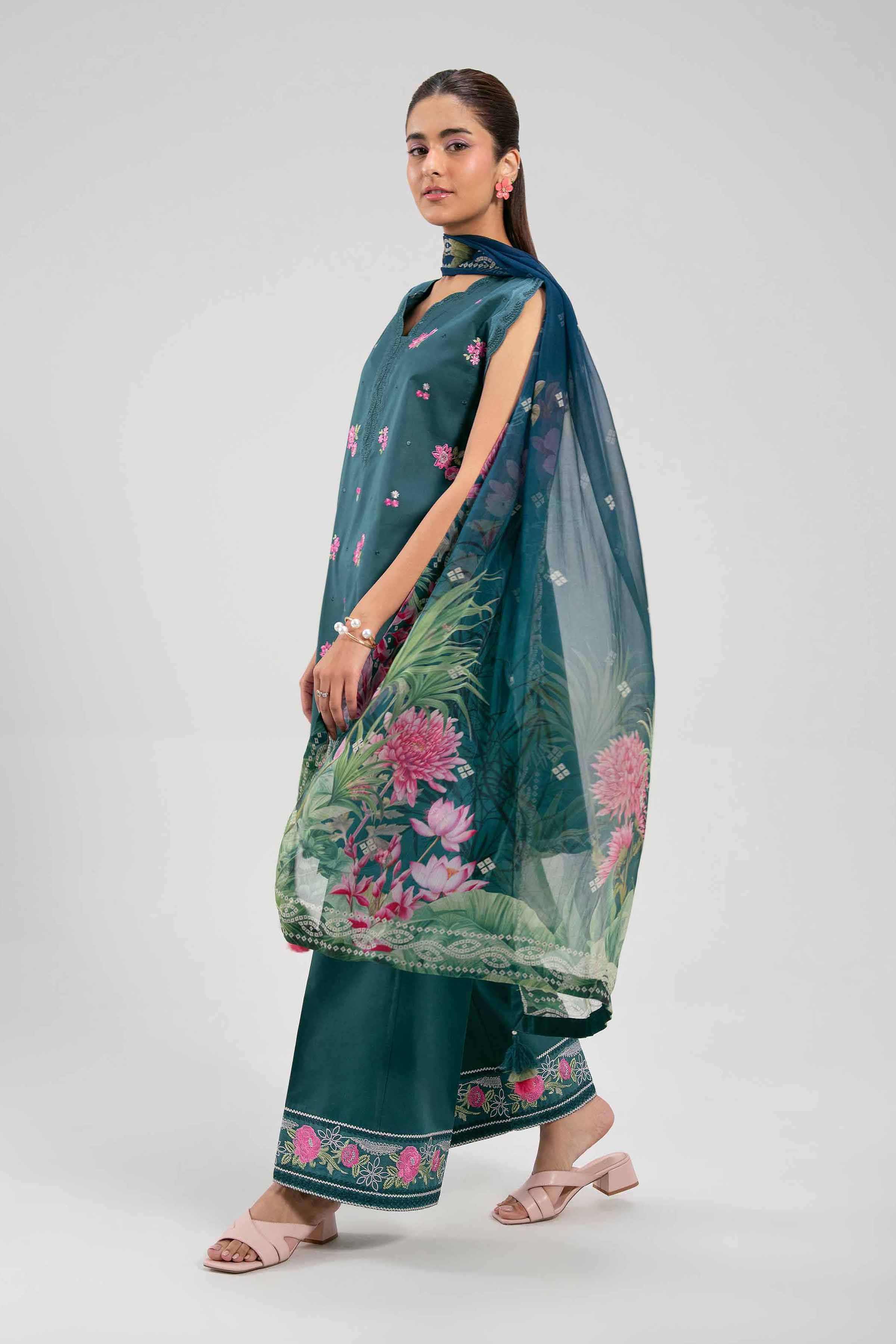 3 Piece - Digital Printed Embroidered Suit - 42601339