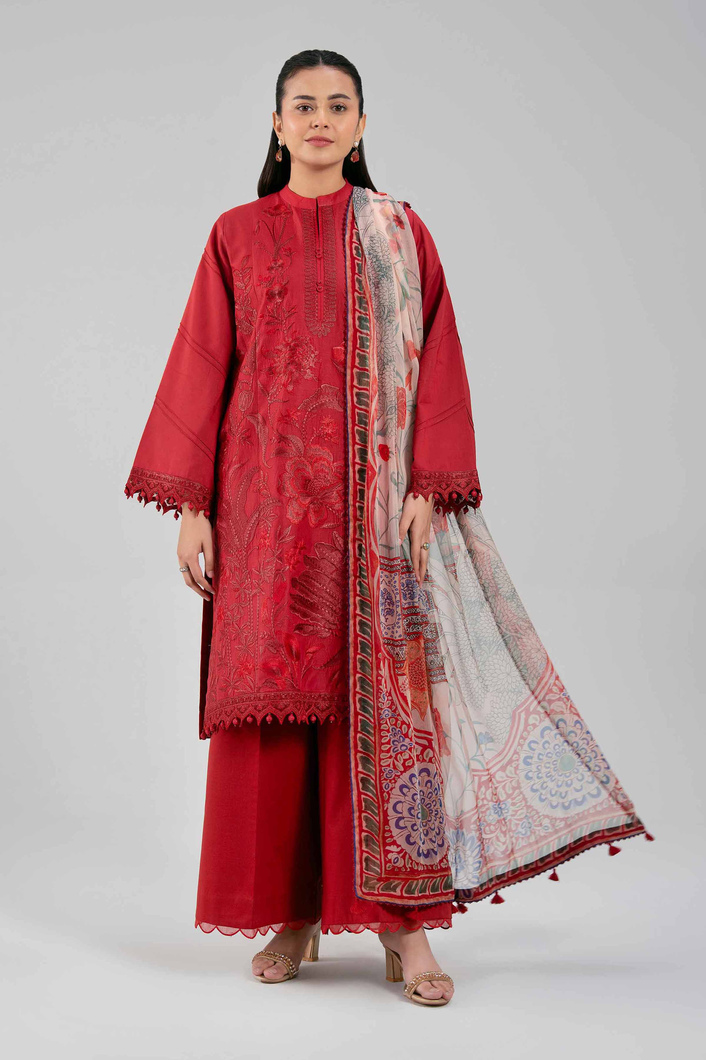 3 Piece - Digital Printed Embroidered Suit - 42601342