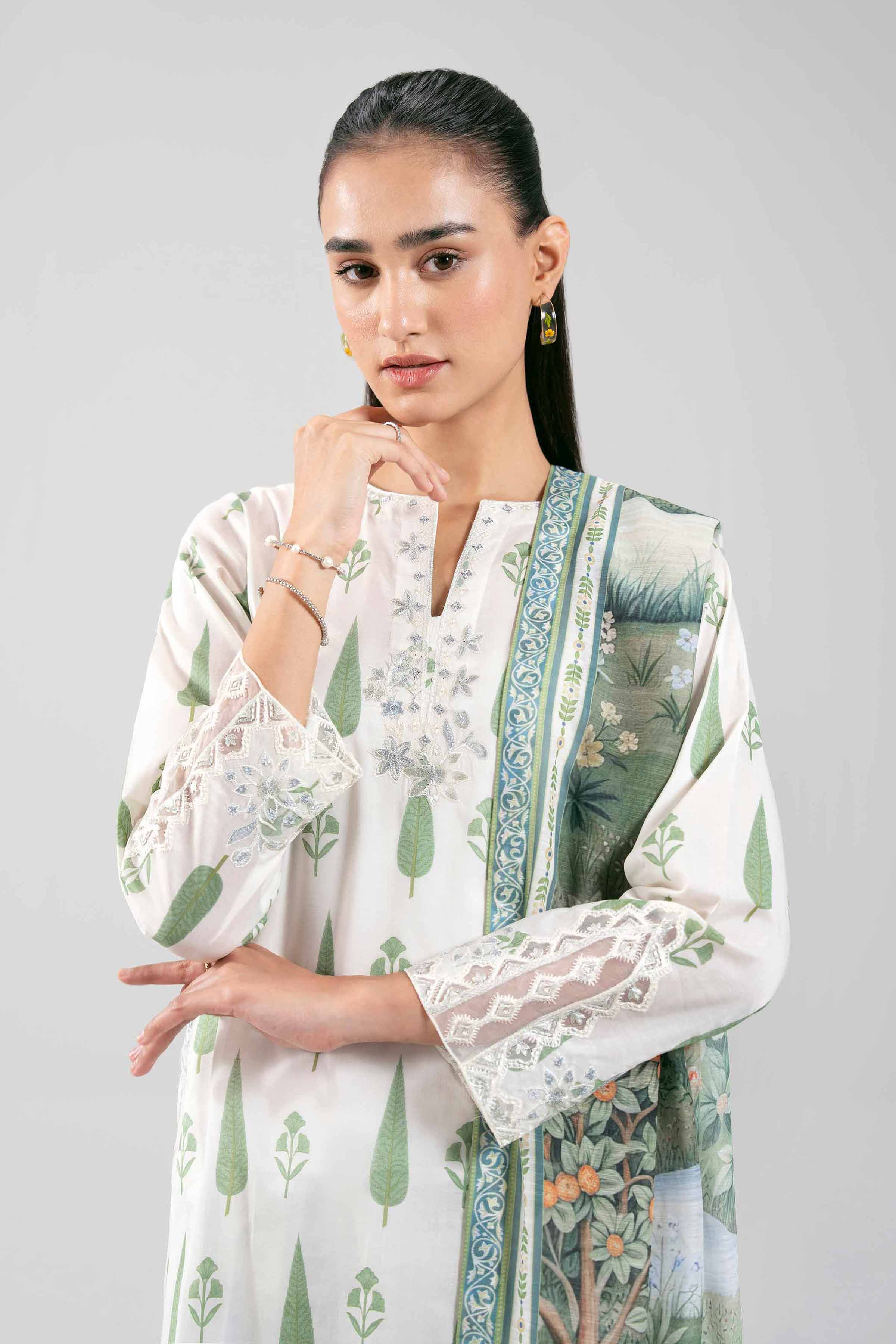 3 Piece - Digital Printed Embroidered Suit - 42601357