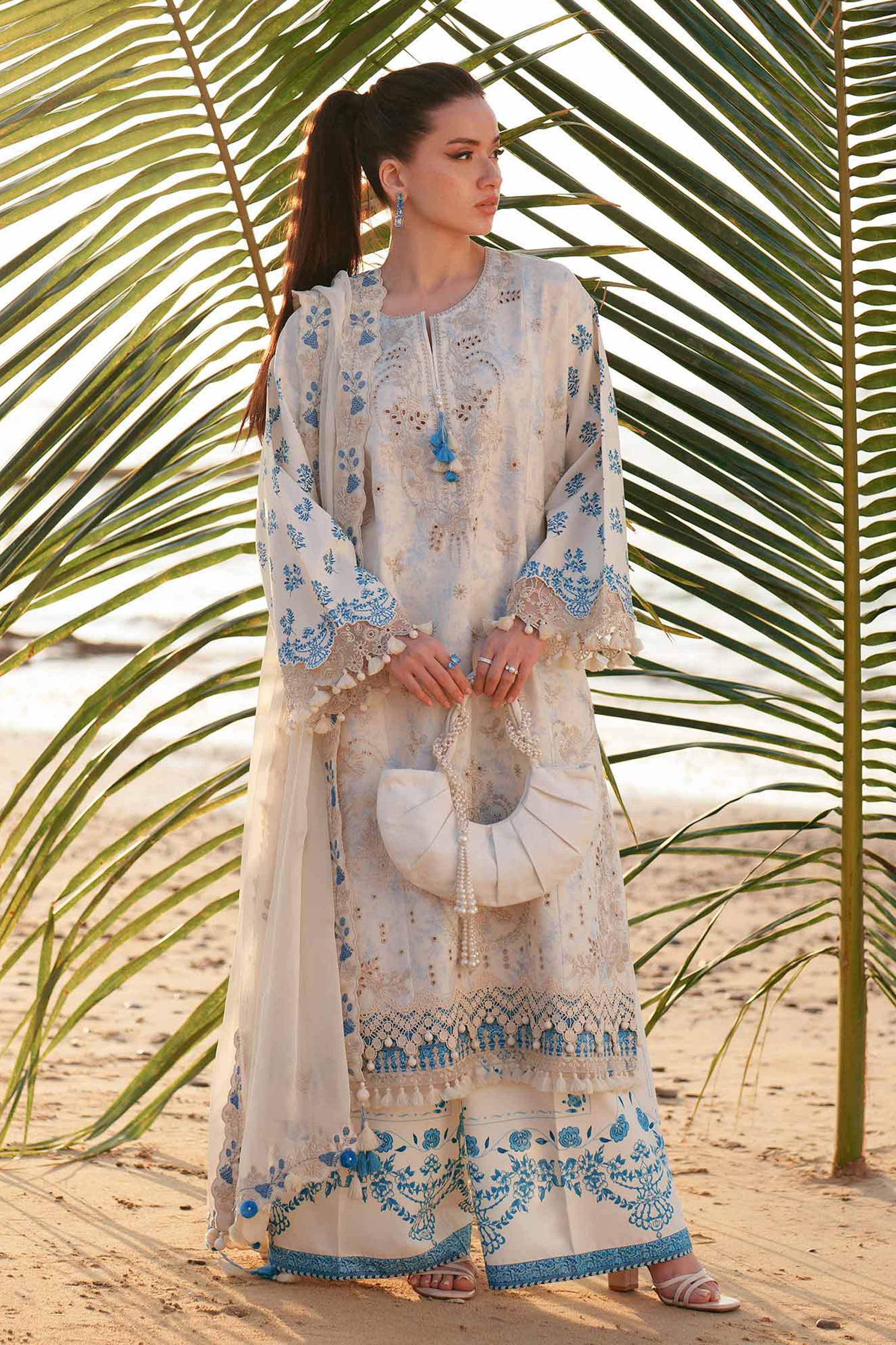 3 Piece - Digital Printed Embroidered Suit - 42601385 Beige Lawn 3PC Embroidered