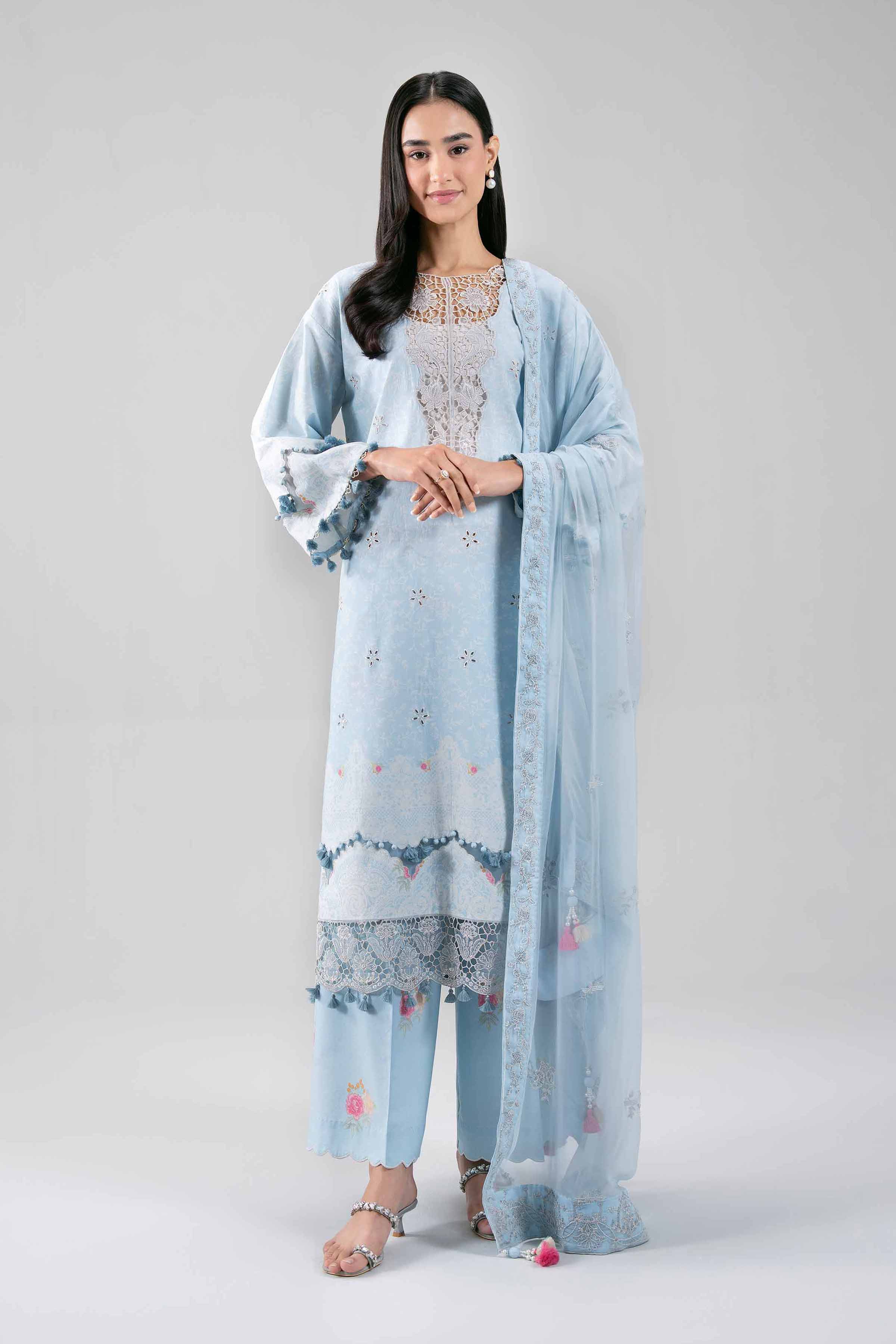 3 Piece - Digital Printed Embroidered Suit - 42601387 Blue Lawn 3PC Embroidered