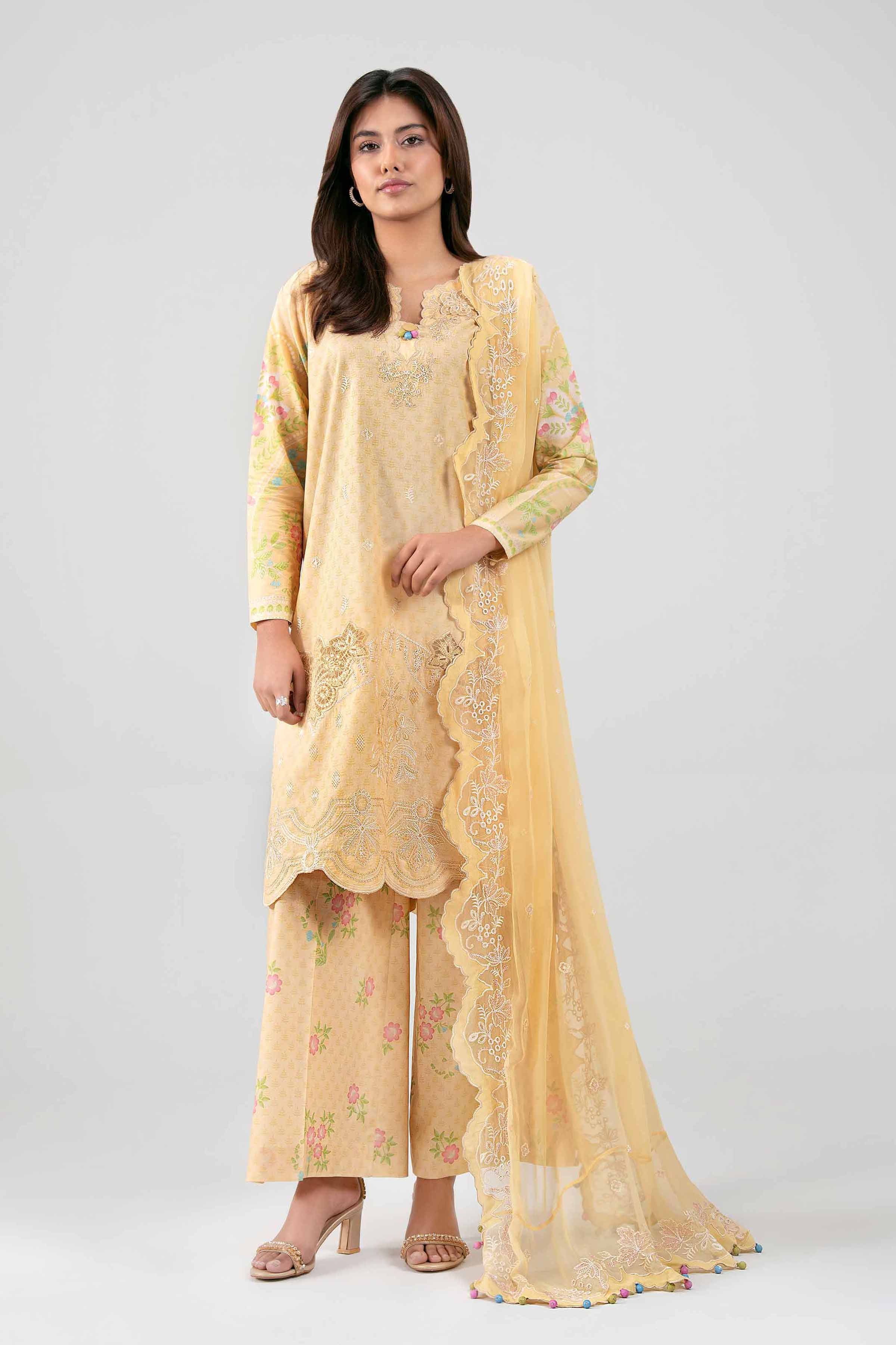 3 Piece - Digital Printed Embroidered Suit - 42601388 Yellow Lawn 3PC Embroidered