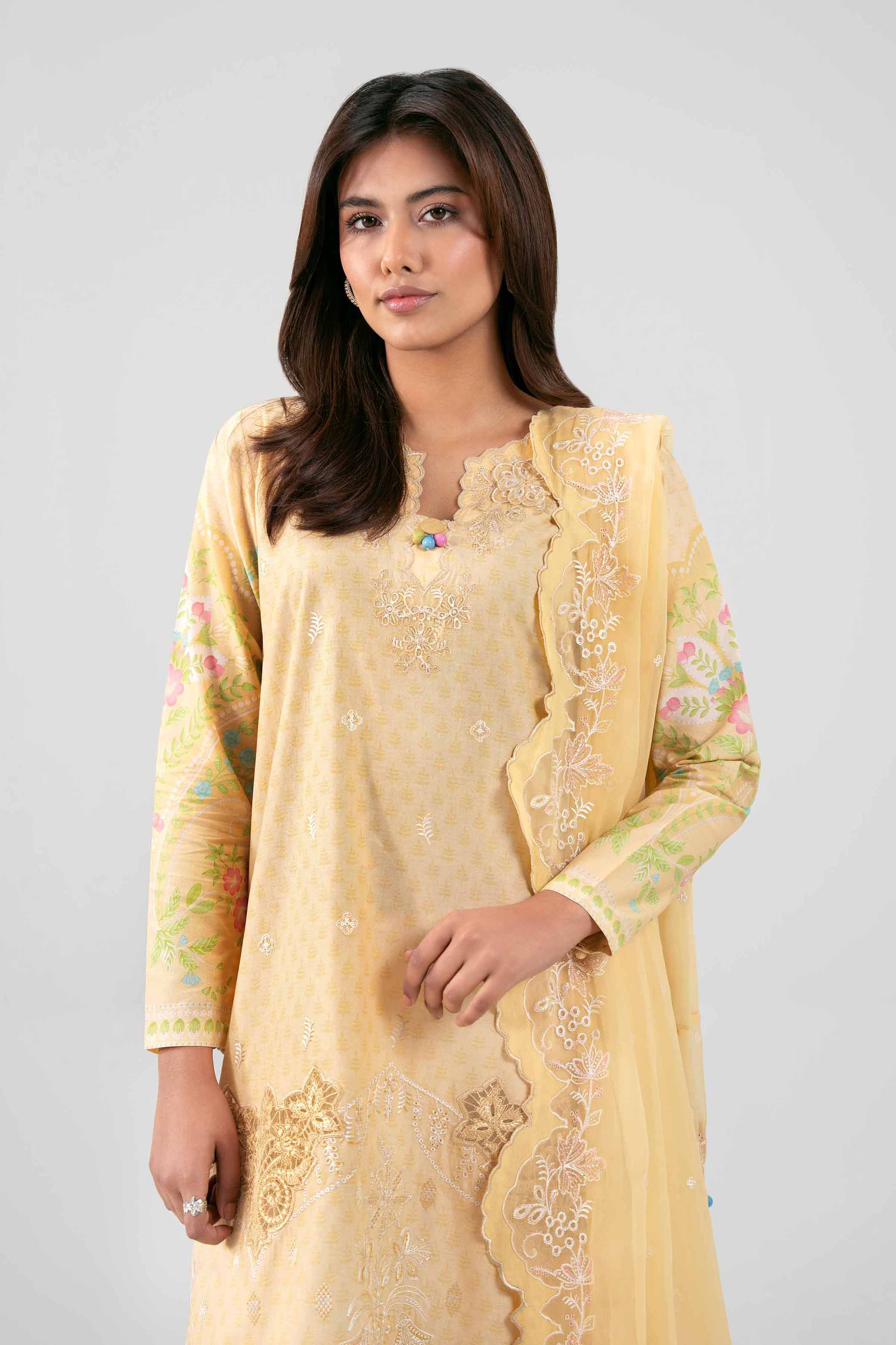 3 Piece - Digital Printed Embroidered Suit - 42601388 Yellow Lawn 3PC Embroidered