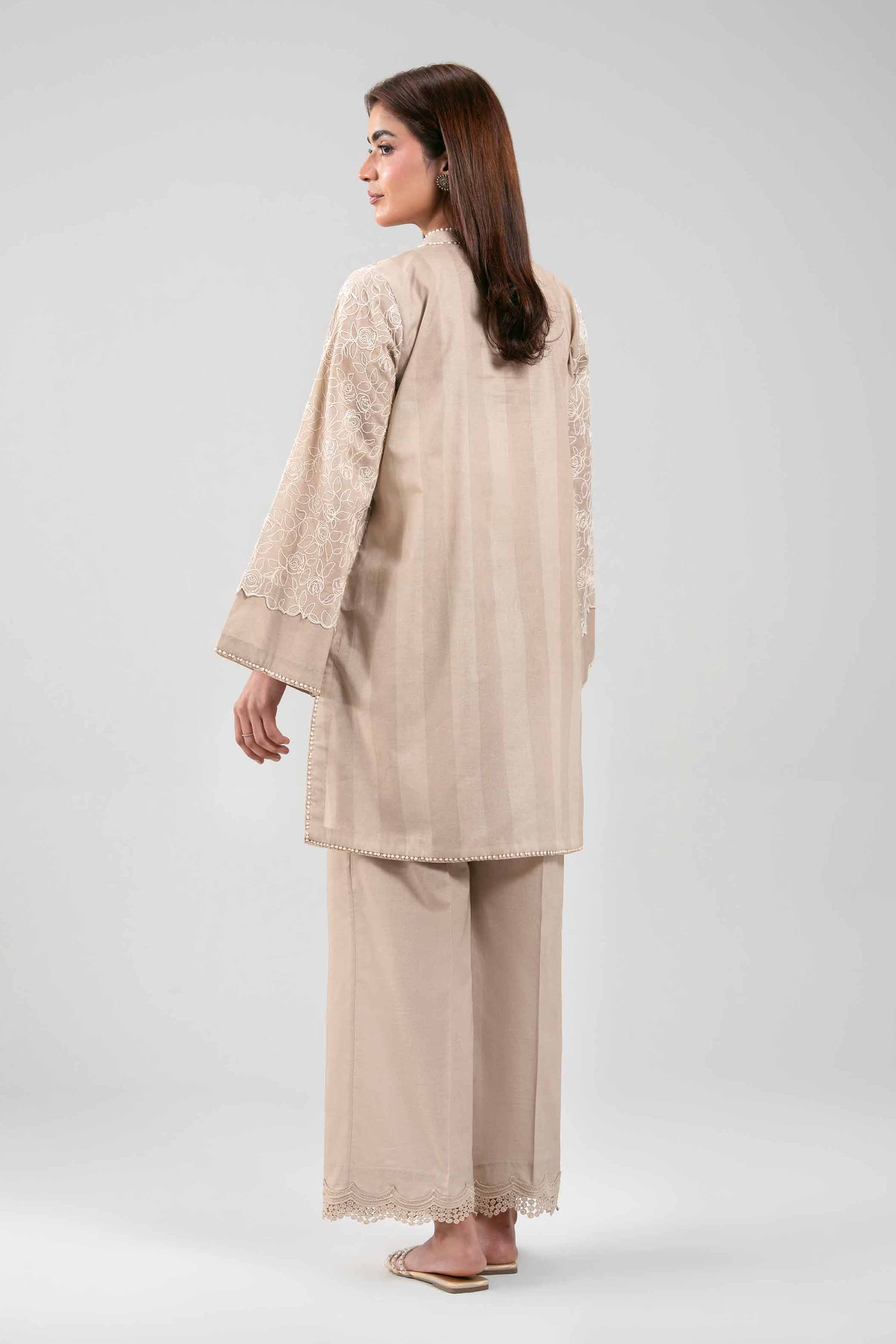 2 Piece - Embroidered Suit - 42601389 Beige Cotton 2PC Embroidered