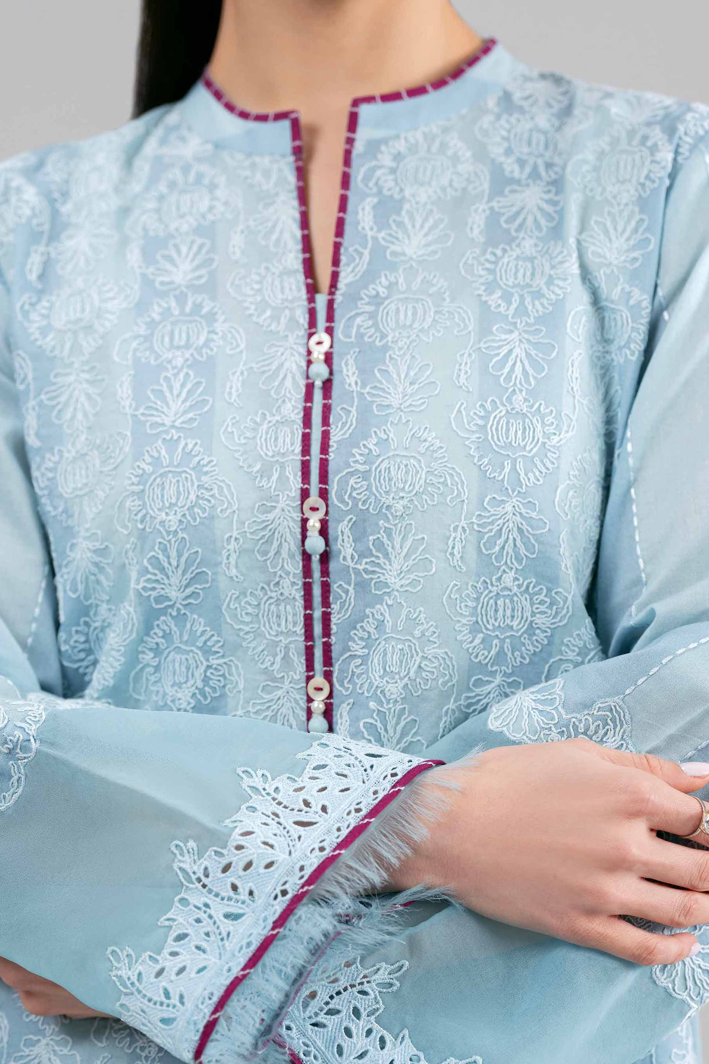 2 Piece - Embroidered Suit - 42601390 Blue Cotton 2PC Embroidered