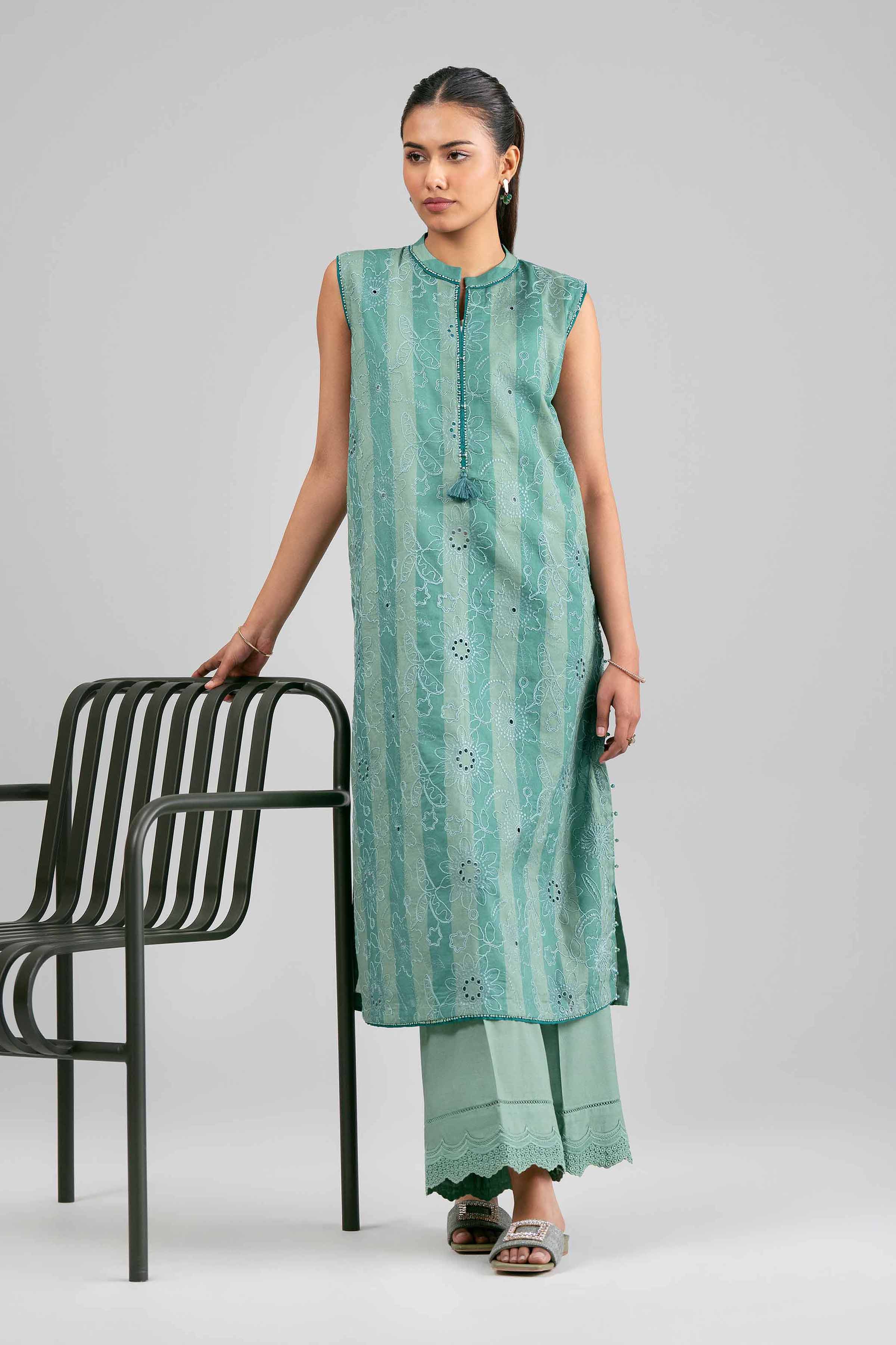 2 Piece - Embroidered Suit - 42601391 Nishat UAE Green Cotton 2PC Embroidered