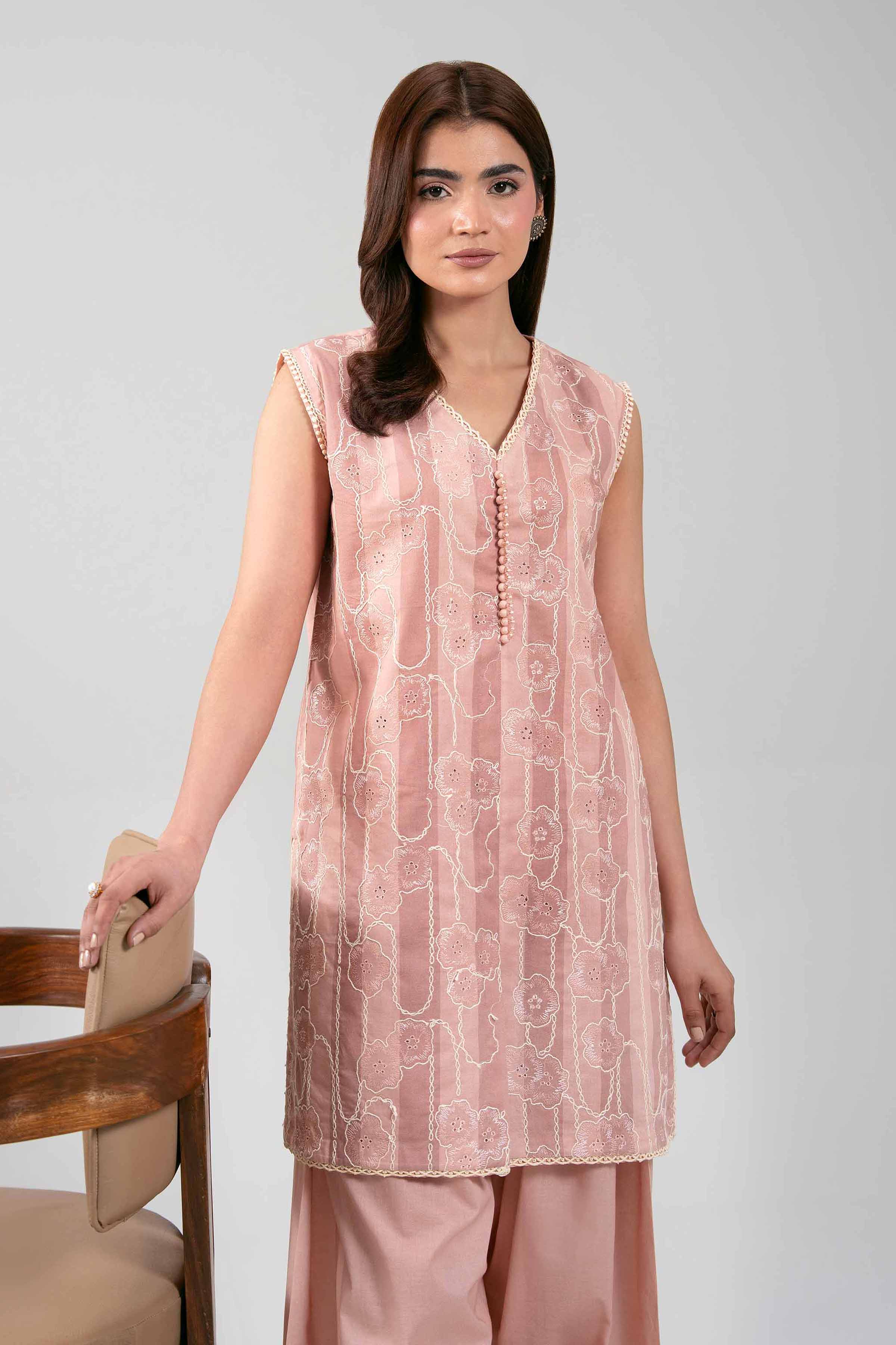 2 Piece - Embroidered Suit - 42601392 Pink Cotton 2PC Embroidered