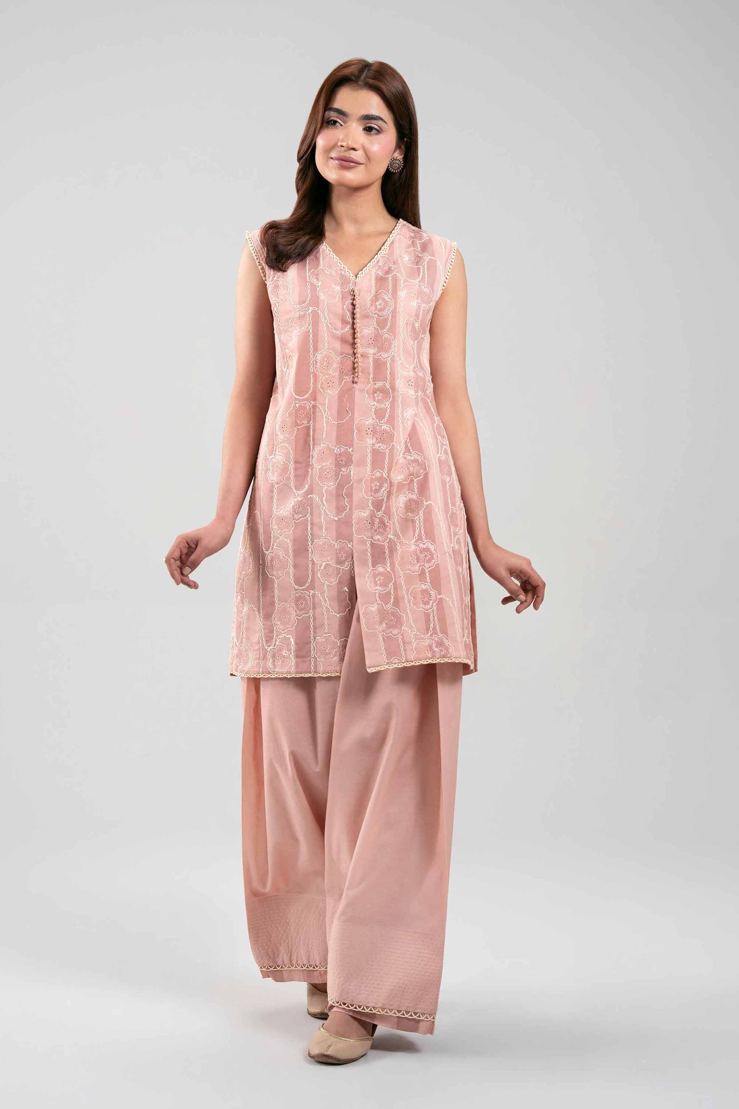 2 Piece - Embroidered Suit - 42601392 Pink Cotton 2PC Embroidered