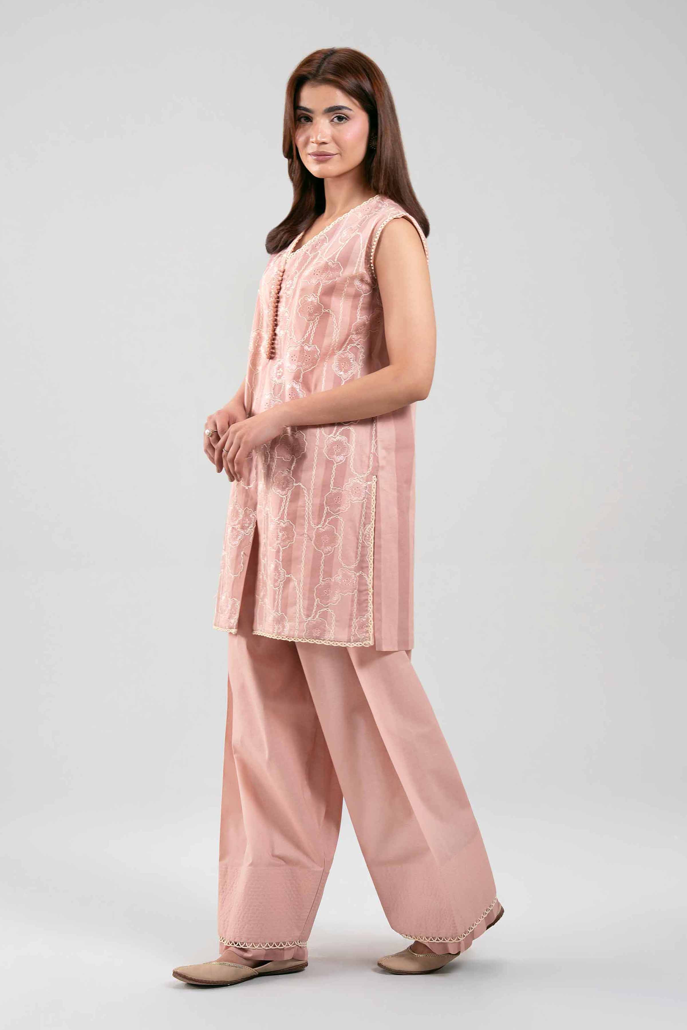 2 Piece - Embroidered Suit - 42601392 Pink Cotton 2PC Embroidered