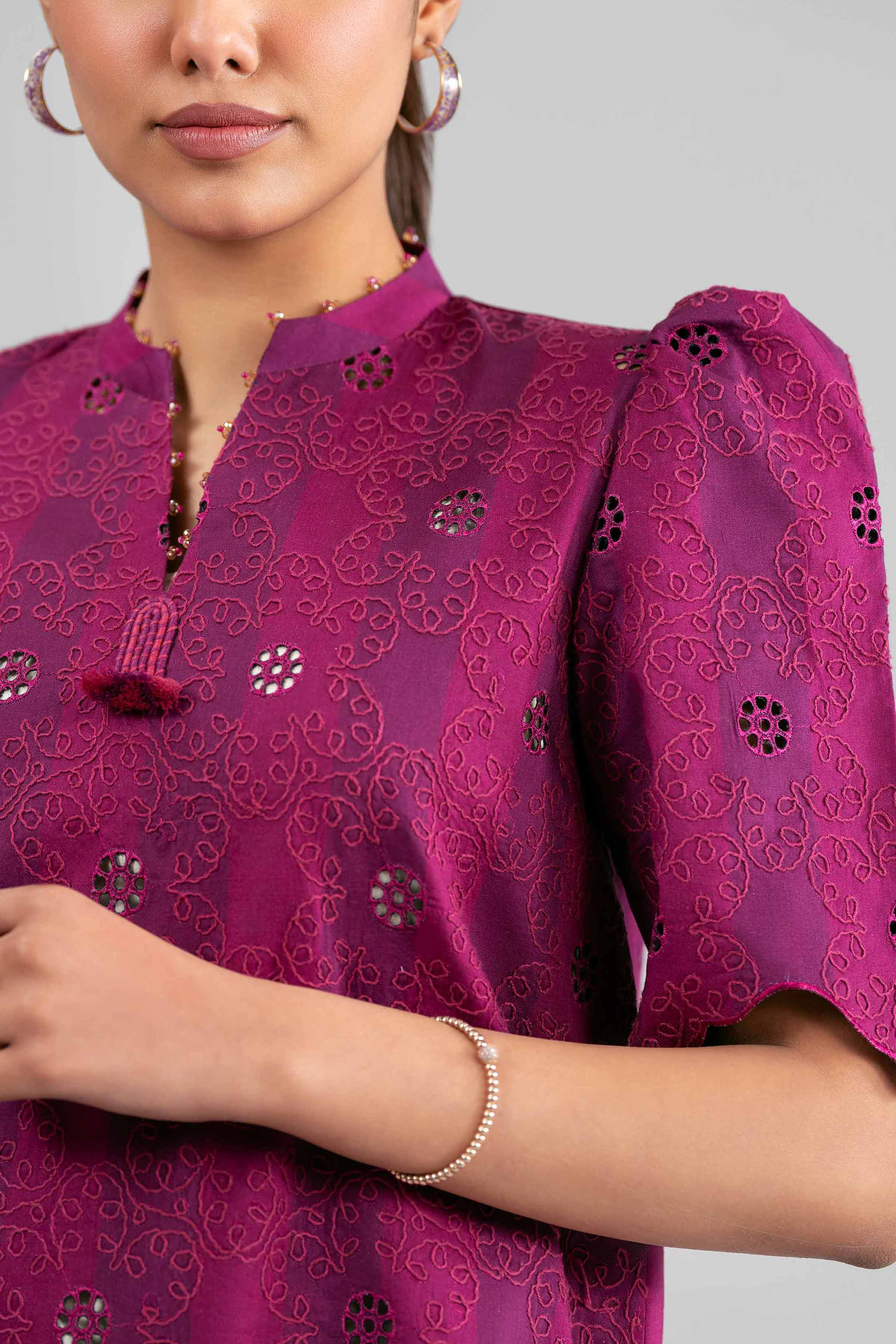 2 Piece - Embroidered Suit - 42601393 Purple Cotton 2PC Embroidered