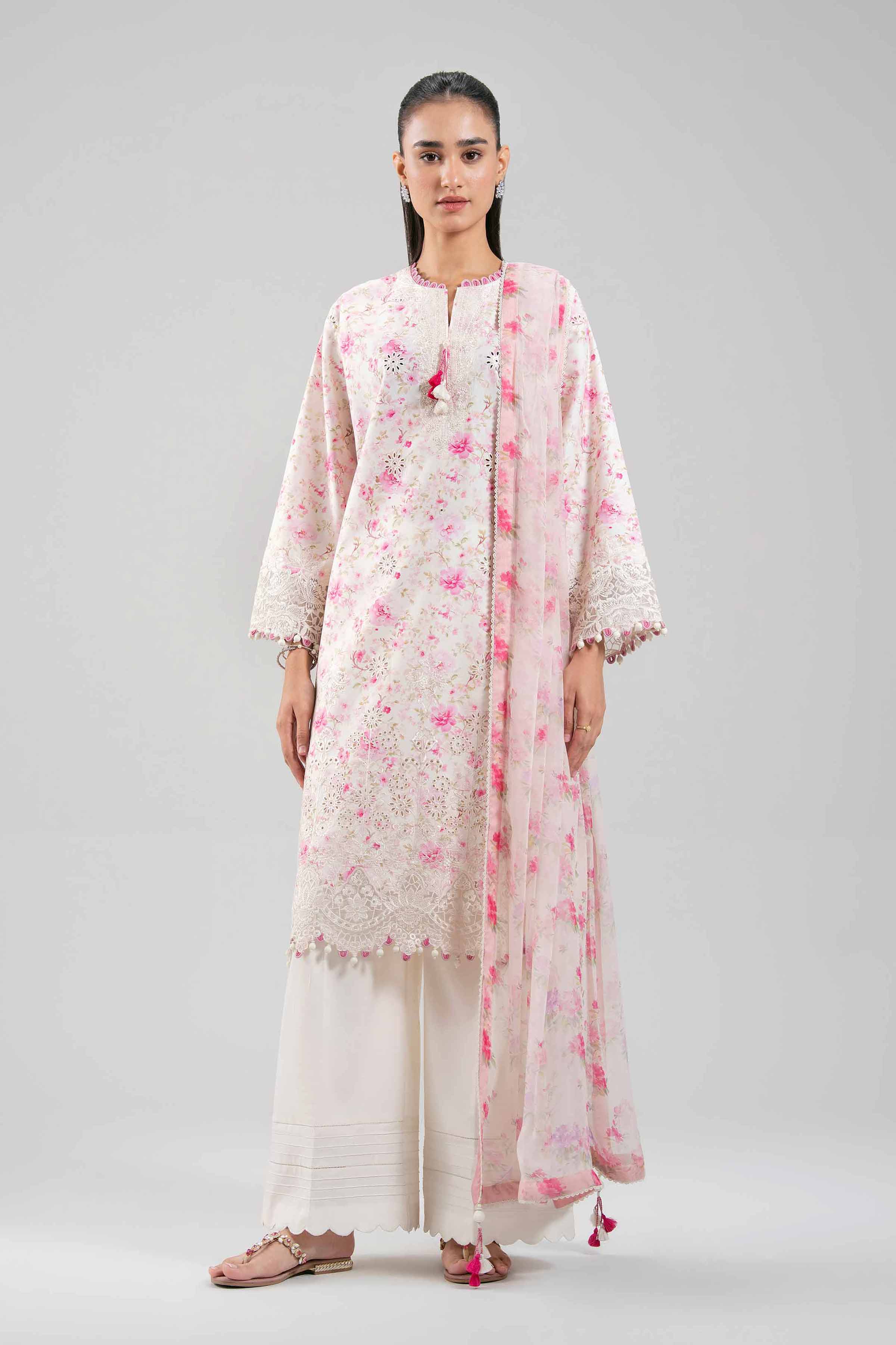 3 Piece - Digital Printed Embroidered Suit - 42601394 Cream Lawn 3PC Embroidered