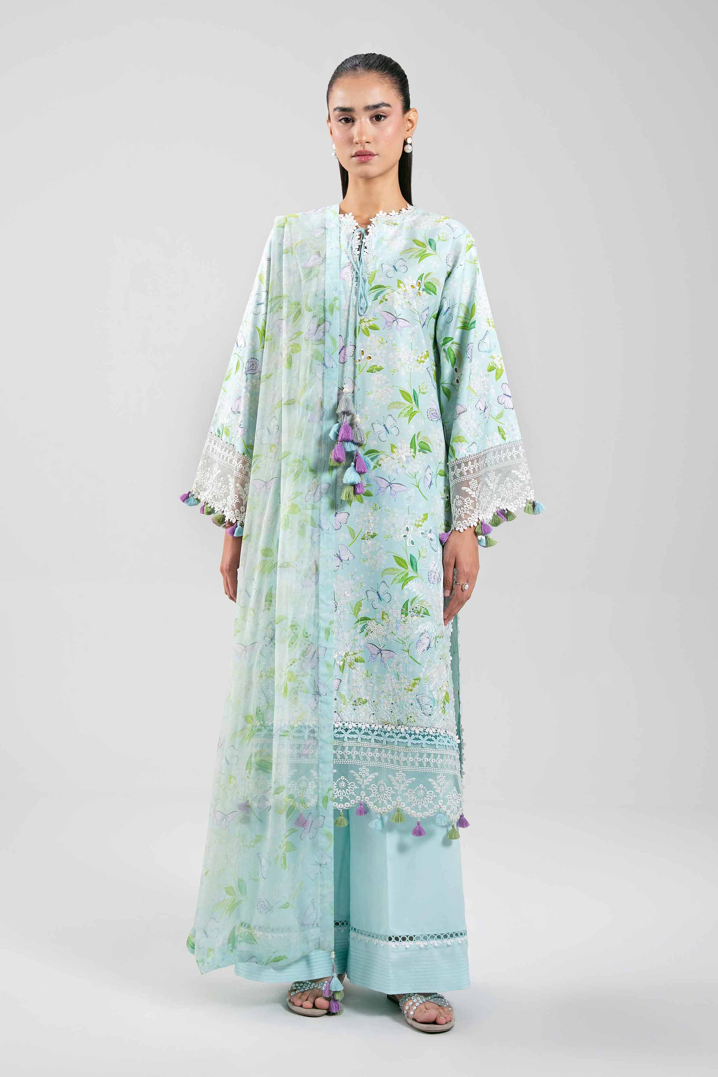 3 Piece - Digital Printed Embroidered Suit - 42601397 Blue Lawn 3PC Embroidered UNSTITCHED