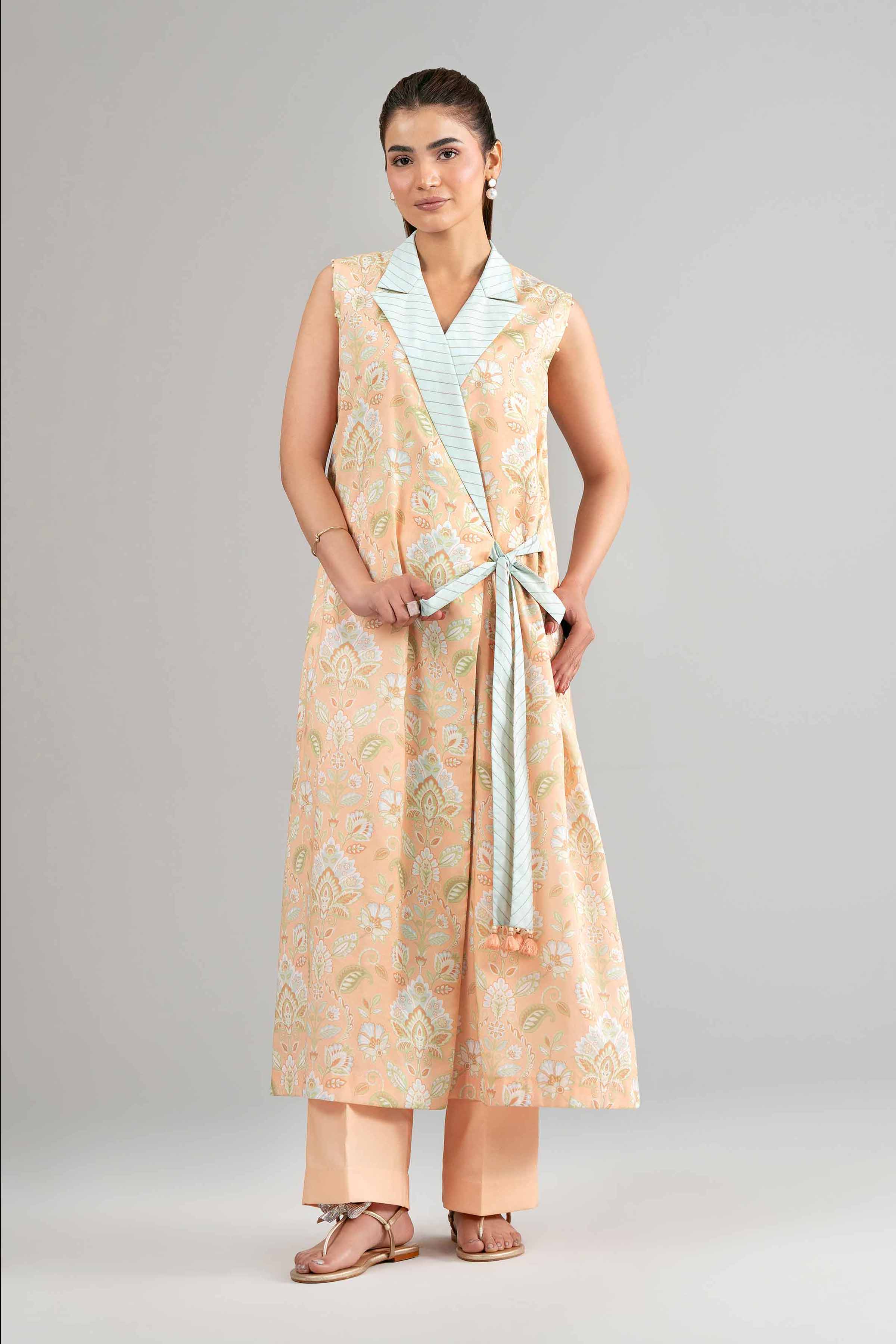 2 Piece - Printed Suit - 42601405 Orange Lawn 2PC Printed Summer