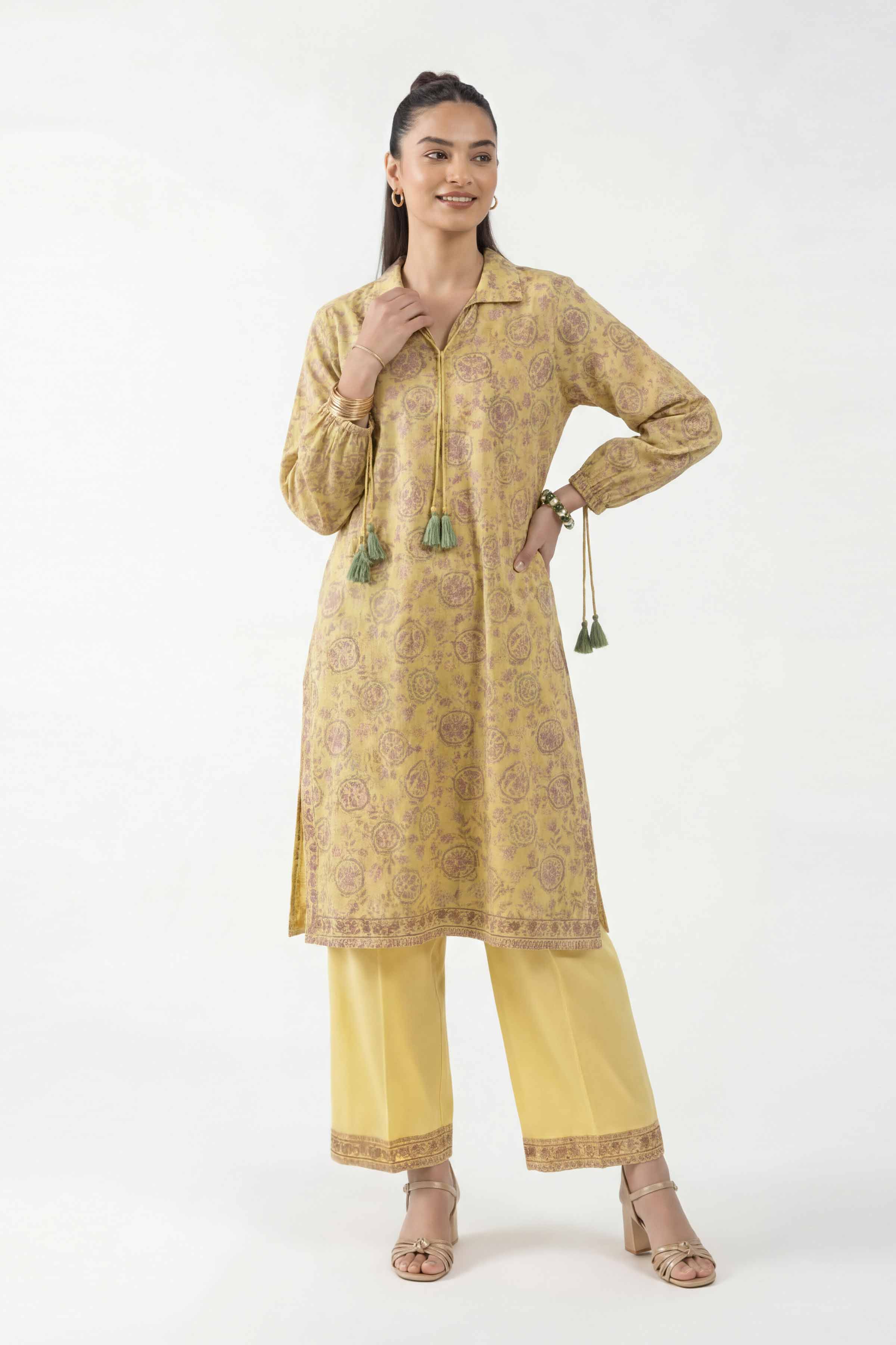 2 Piece - Printed Suit - 42601407 Yellow Lawn 2PC Printed Summer