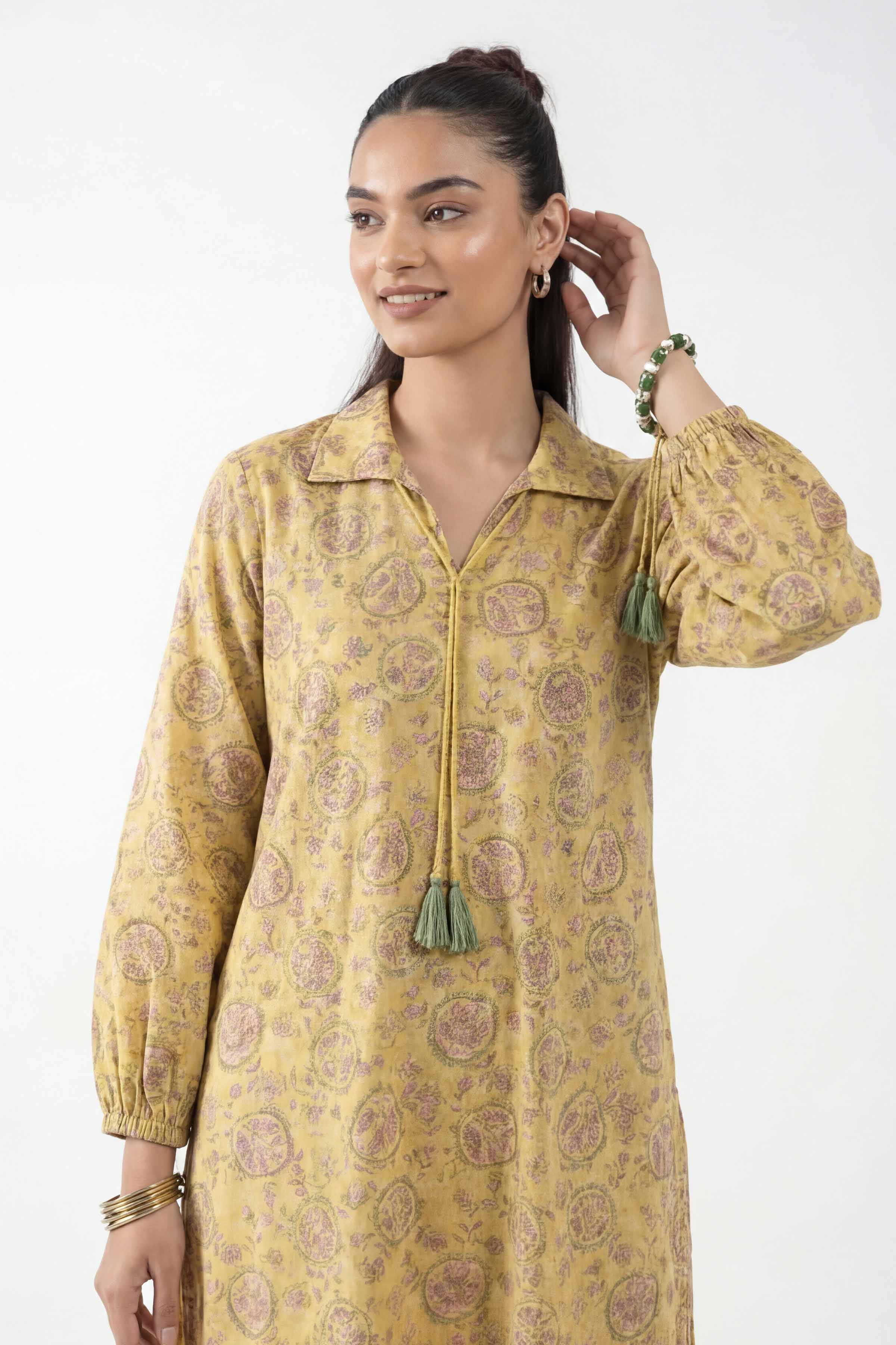 2 Piece - Printed Suit - 42601407 Yellow Lawn 2PC Printed Summer