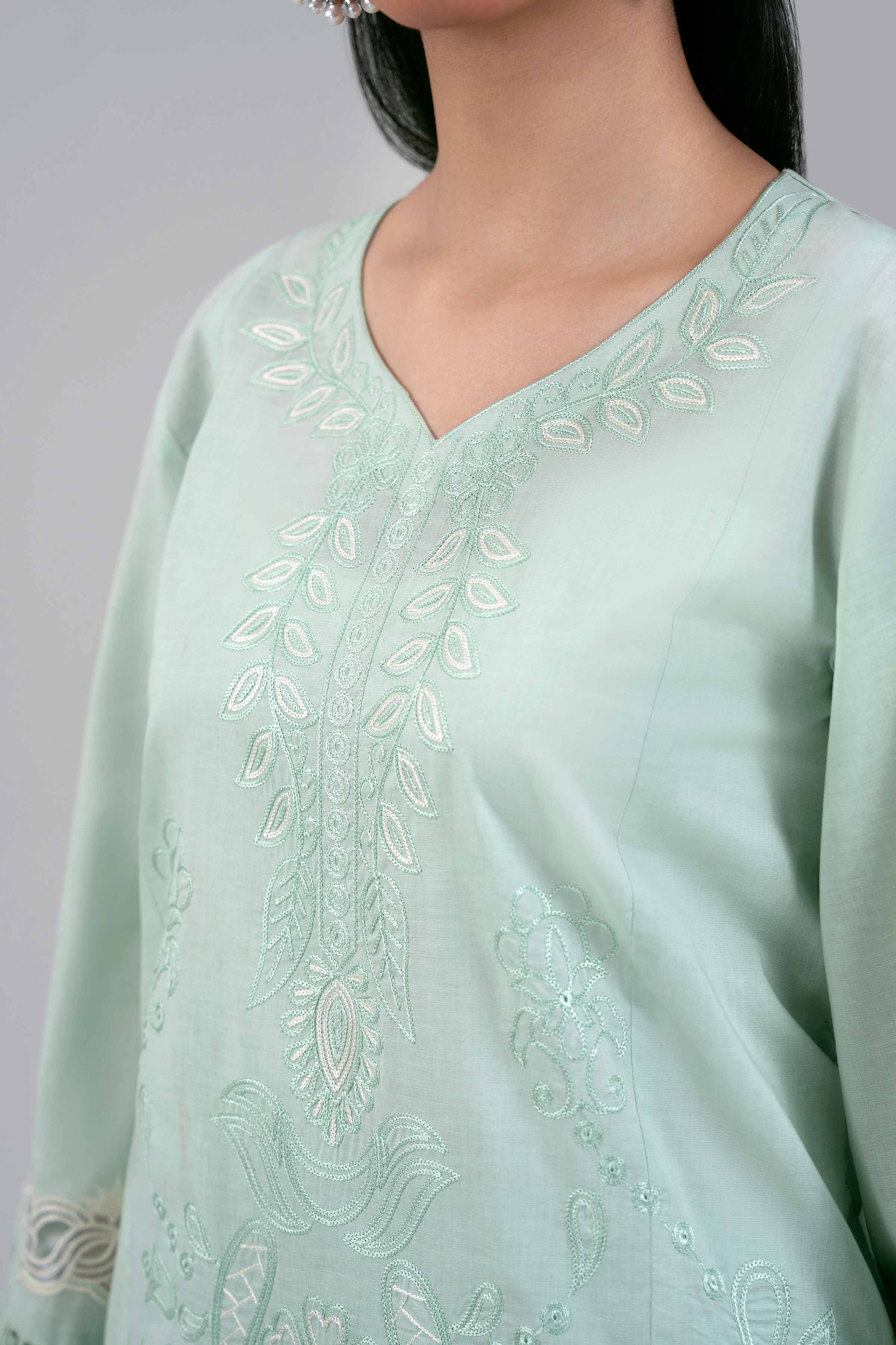 2 Piece - Digital Printed Embroidered Suit - 42601414 Green Lawn 2PC Embroidered Summer