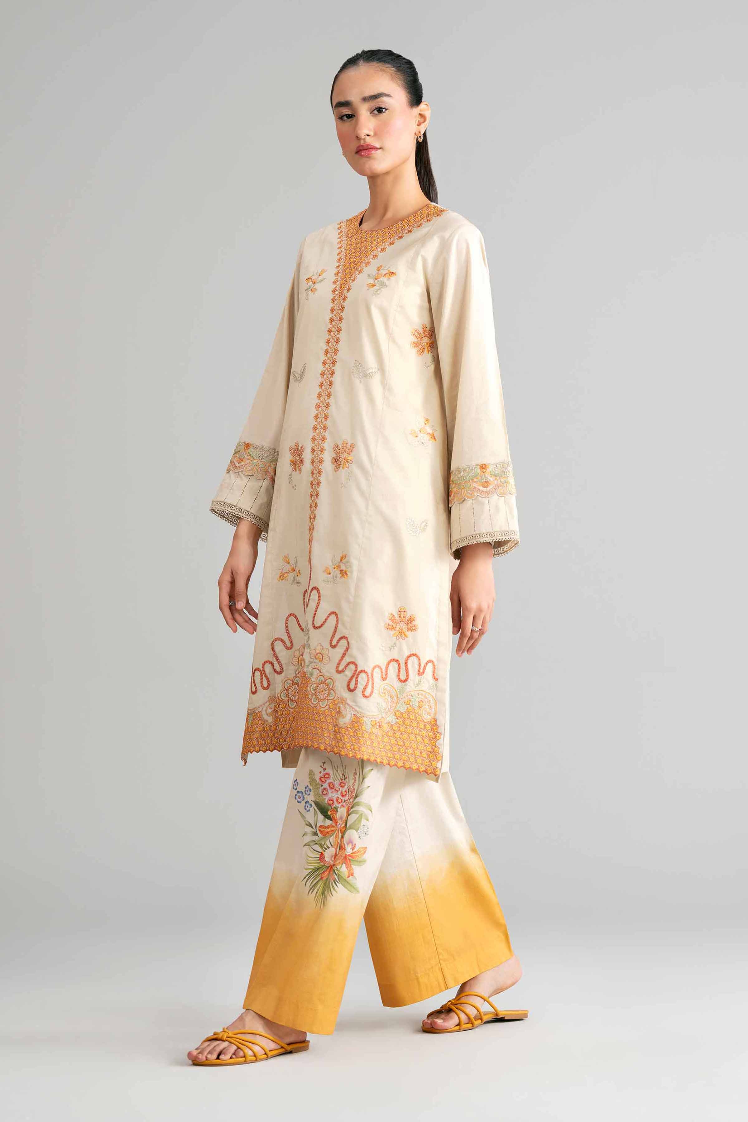 2 Piece - Digital Printed Embroidered Suit - 42601415 Yellow Lawn 2PC Embroidered Summer