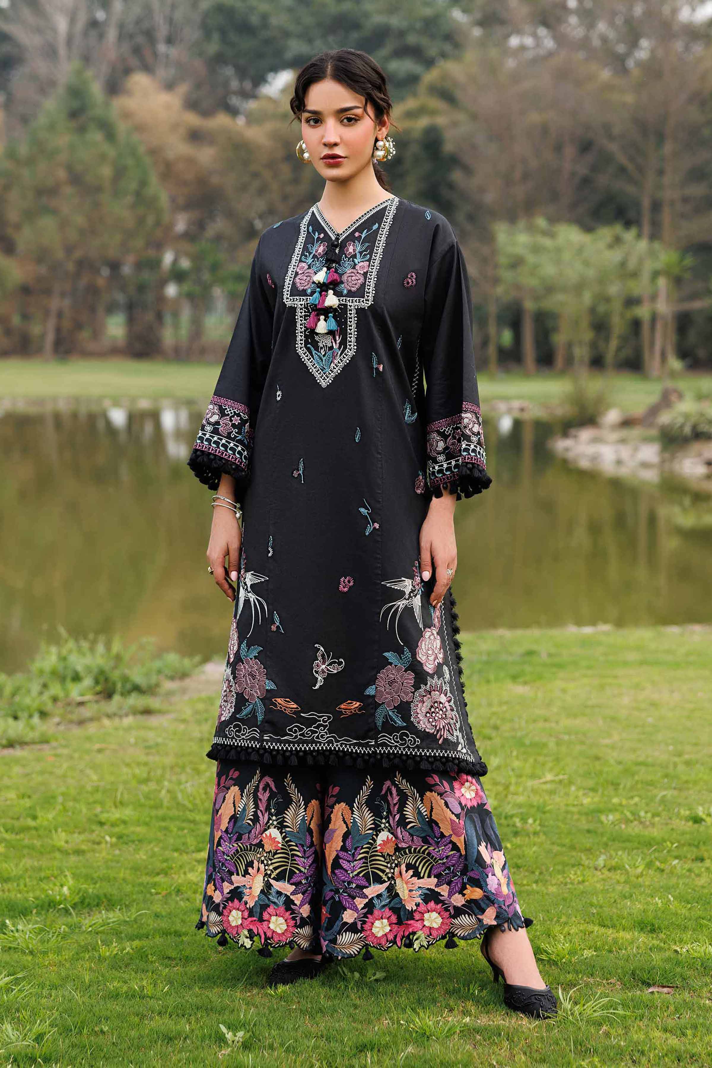 2 Piece - Digital Printed Embroidered Suit - 42601416 Black Lawn 2PC Embroidered Summer