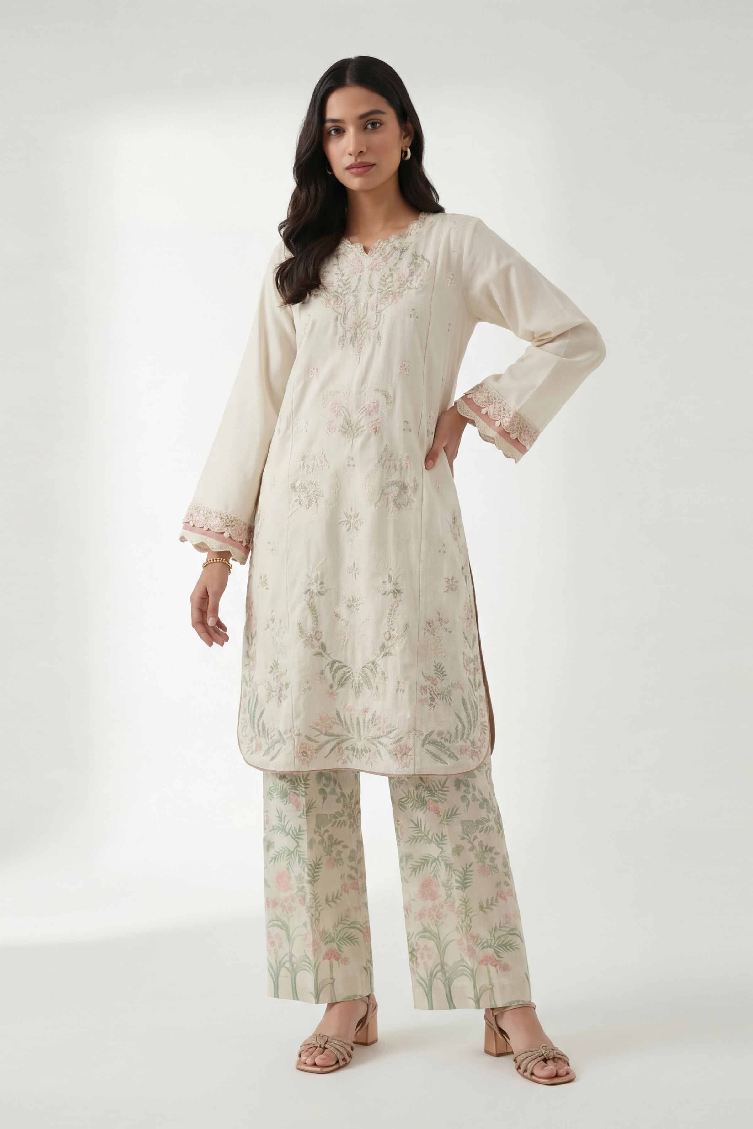 2 Piece - Digital Printed Embroidered Suit - 42601420