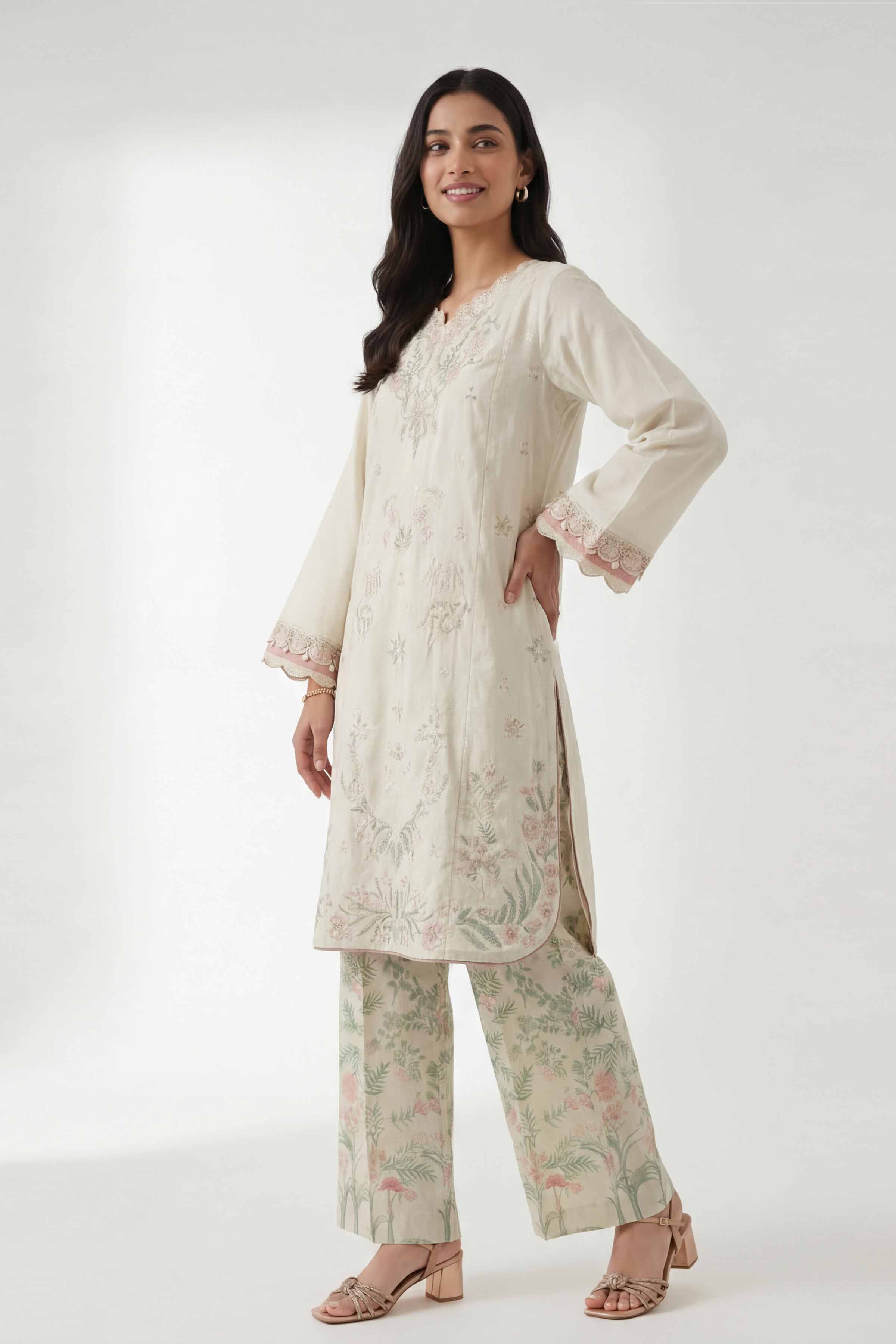 2 Piece - Digital Printed Embroidered Suit - 42601420 White Lawn 2PC Embroidered Summer