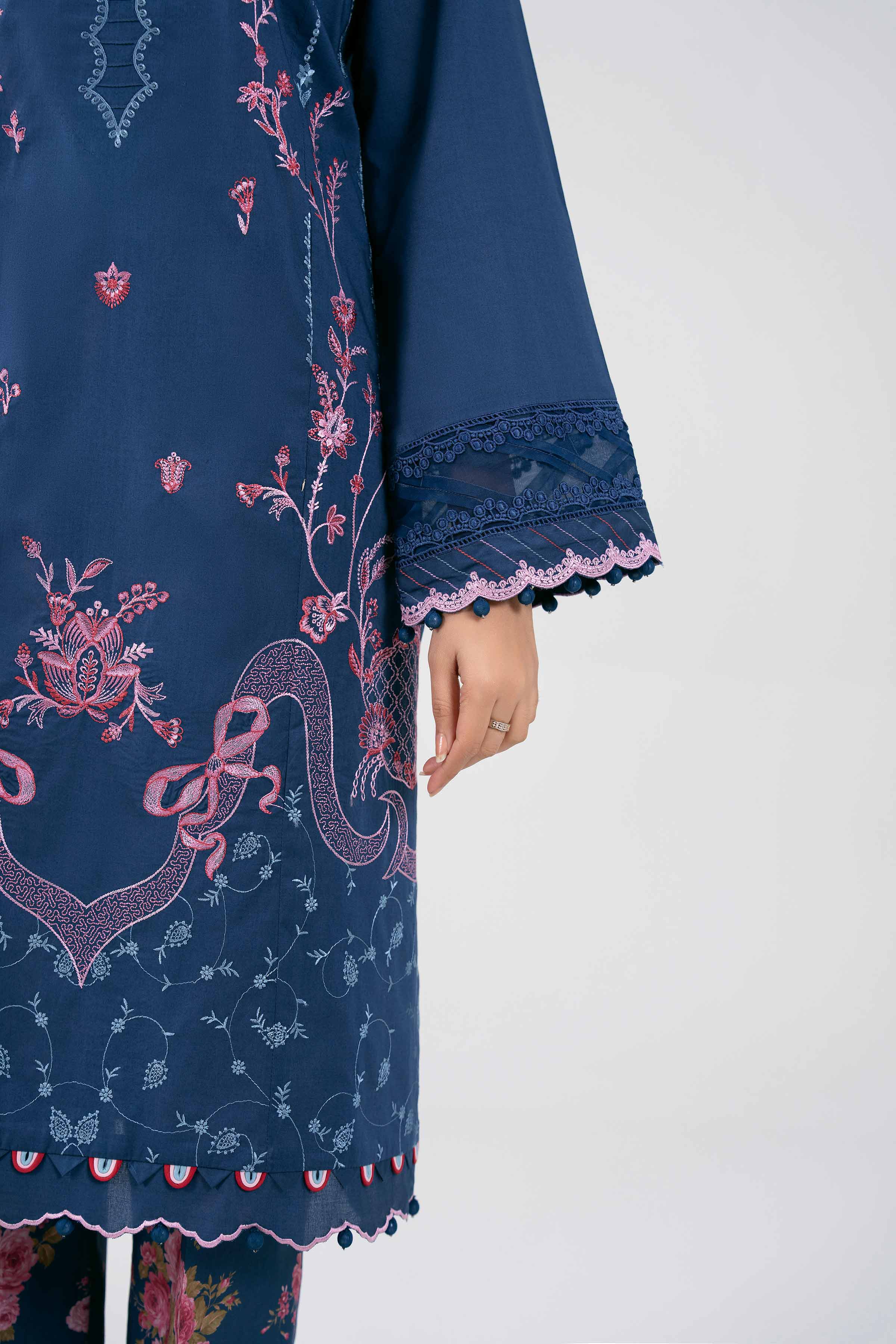 2 Piece - Digital Printed Embroidered Suit - 42601422 Blue Lawn 2PC Embroidered Summer