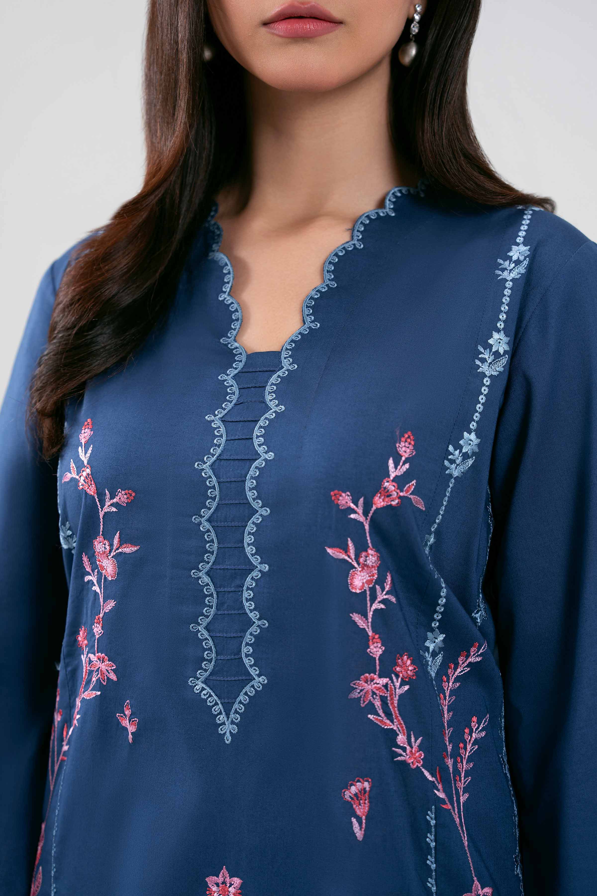 2 Piece - Digital Printed Embroidered Suit - 42601422 Blue Lawn 2PC Embroidered Summer