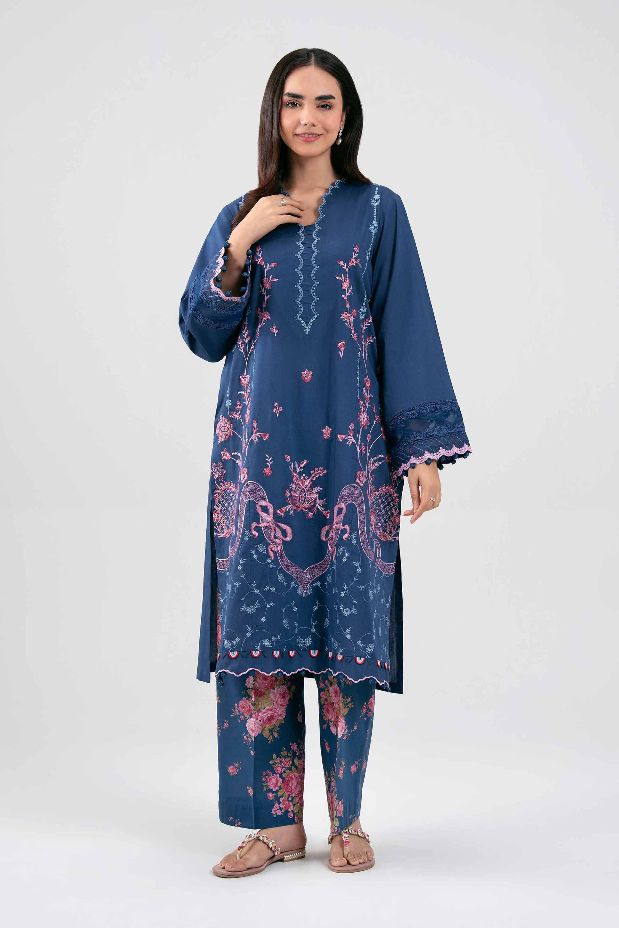 2 Piece - Digital Printed Embroidered Suit - 42601422 Blue Lawn 2PC Embroidered Summer