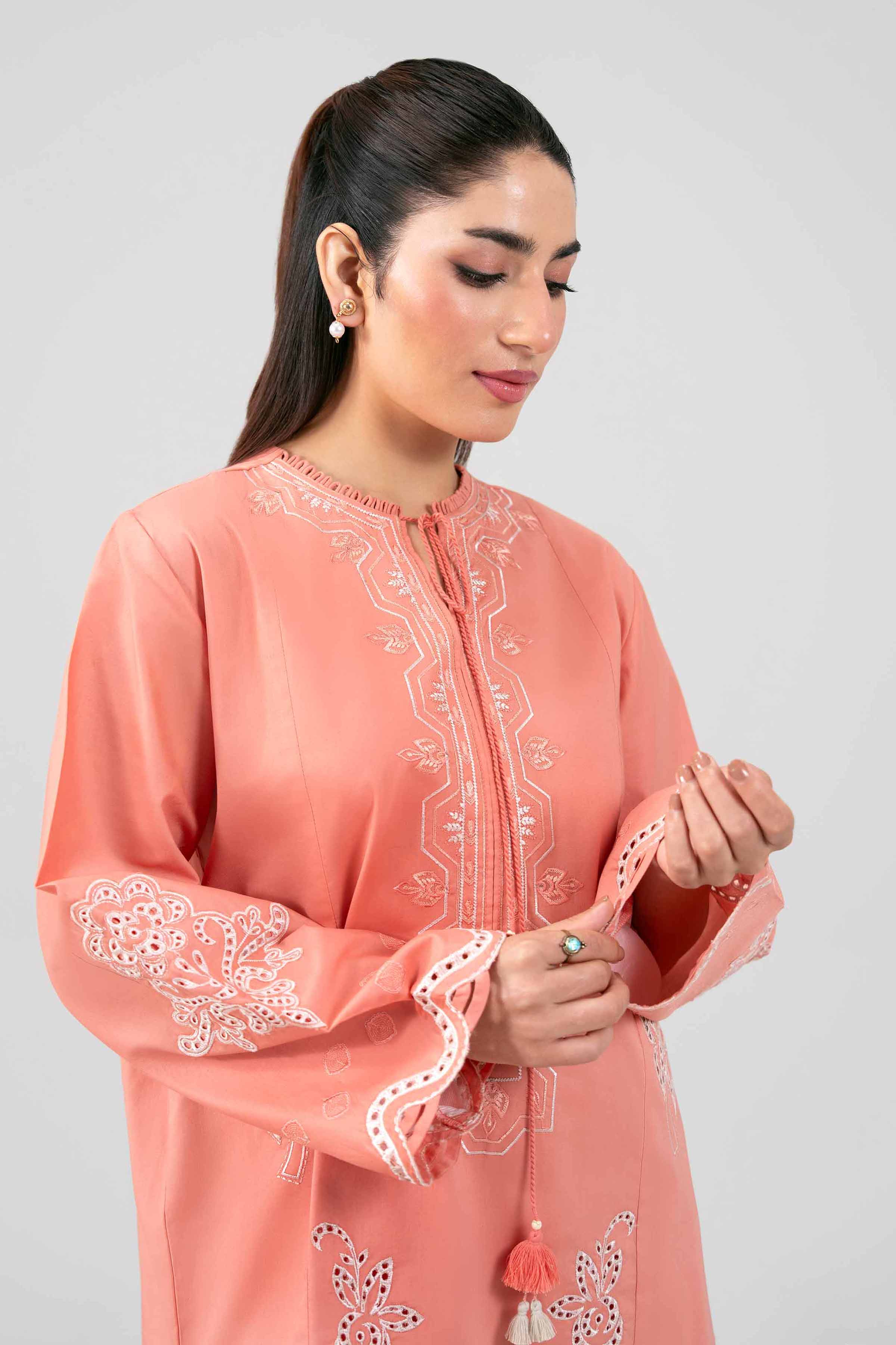 2 Piece - Embroidered Suit - 42601424 Orange Lawn 2PC Embroidered Summer
