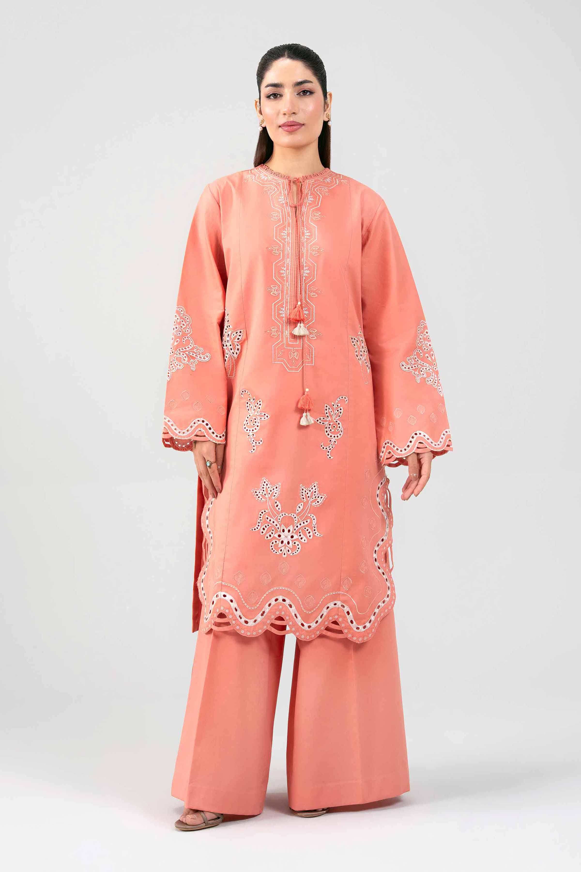 2 Piece - Embroidered Suit - 42601424 Orange Lawn 2PC Embroidered Summer