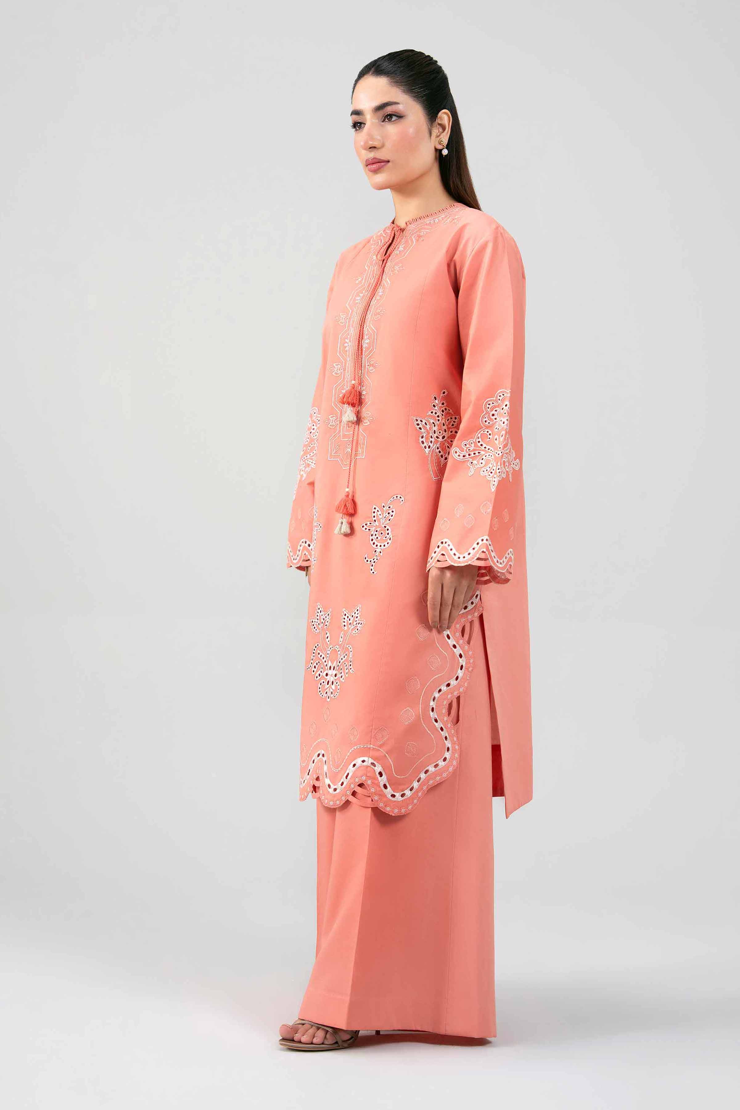 2 Piece - Embroidered Suit - 42601424 Orange Lawn 2PC Embroidered Summer