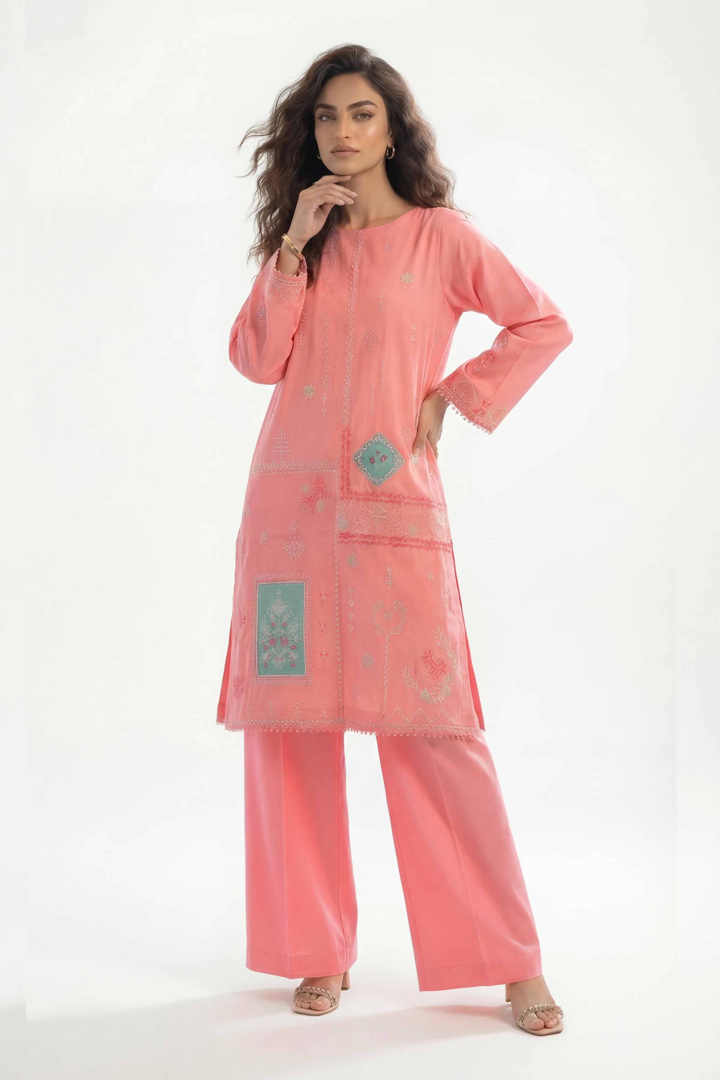 2 Piece - Embroidered Suit - 42601427 Pink Lawn 2PC Embroidered