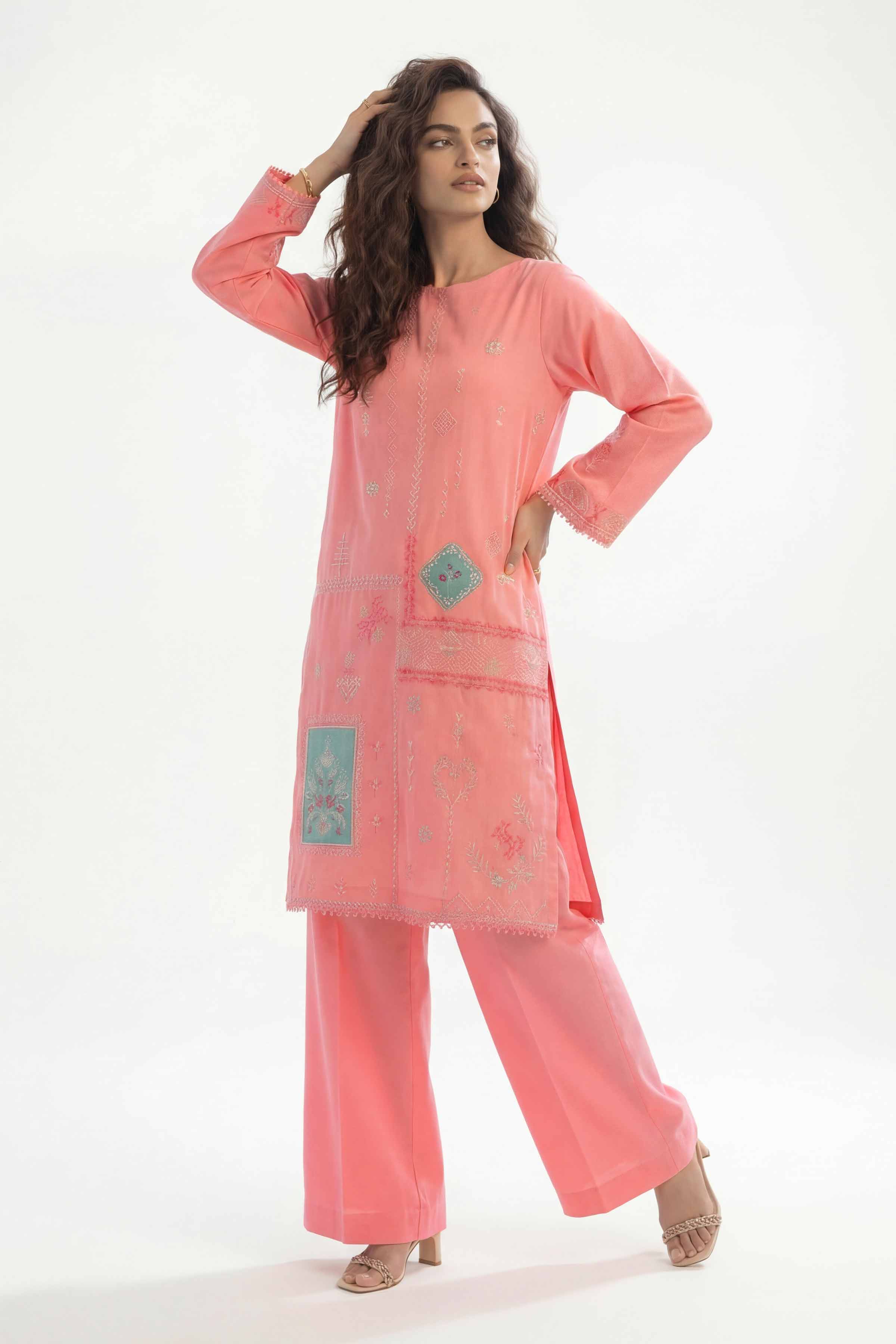 2 Piece - Embroidered Suit - 42601427 Pink Lawn 2PC Embroidered