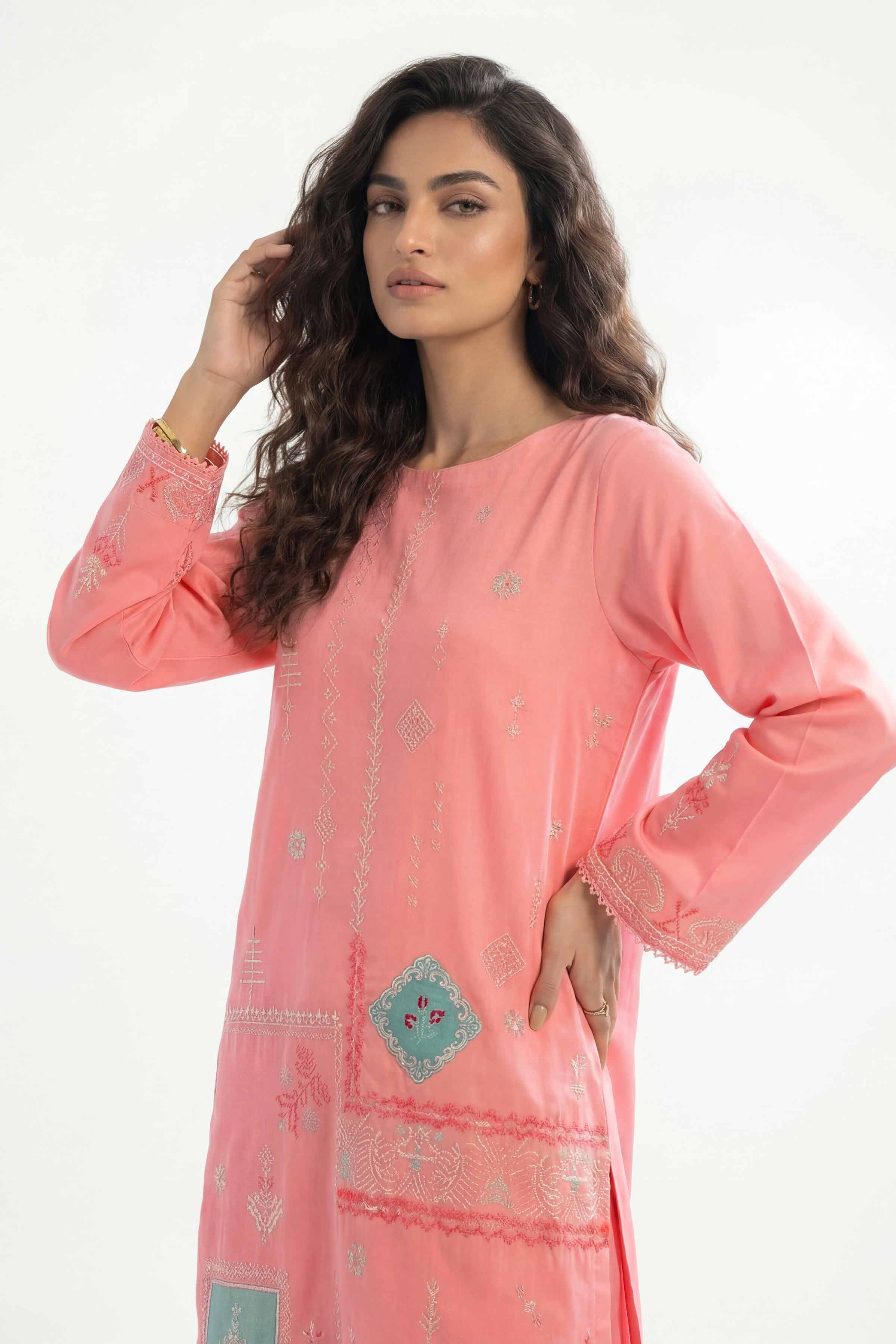 2 Piece - Embroidered Suit - 42601427 Pink Lawn 2PC Embroidered