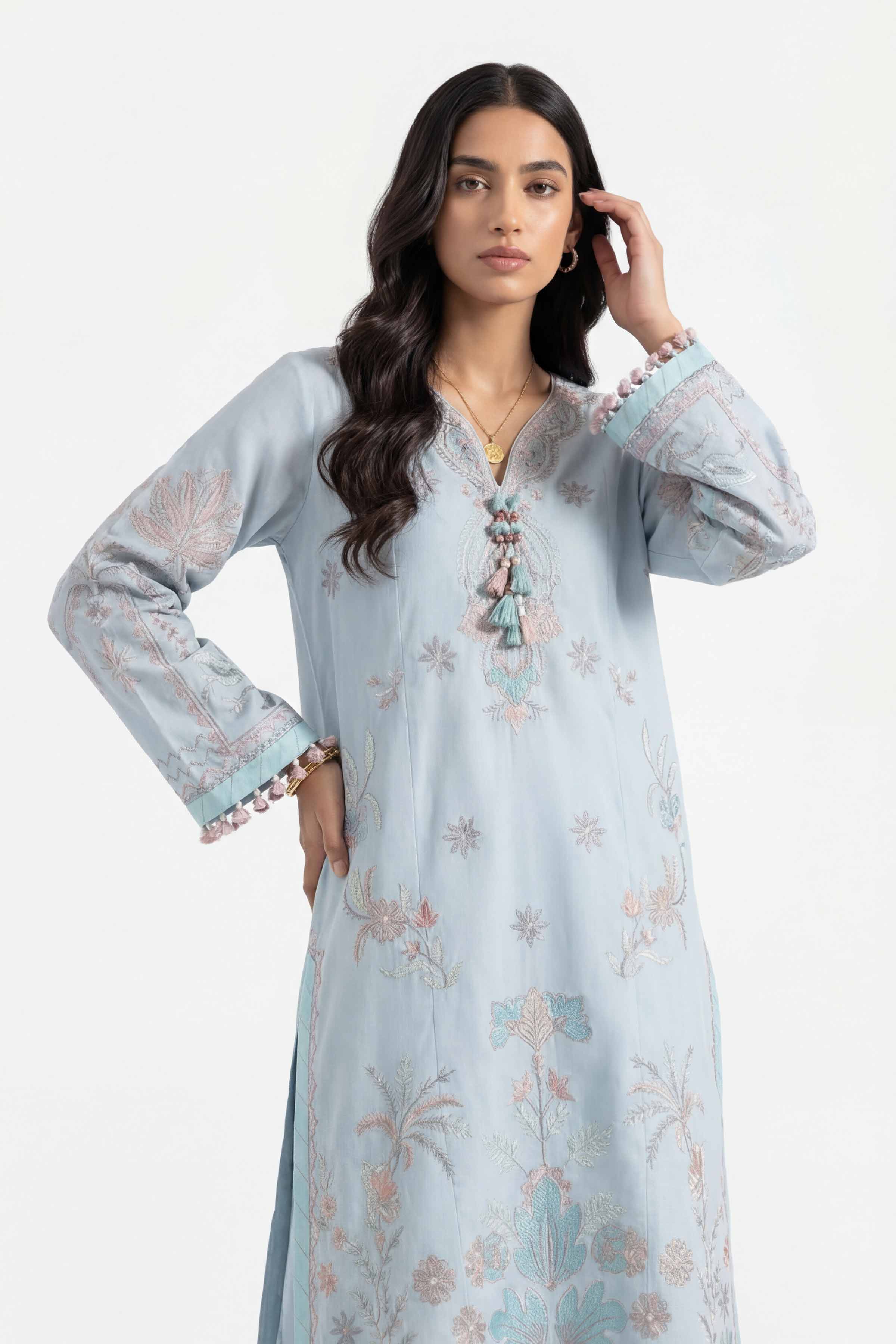 2 Piece - Embroidered Suit - 42601428 Blue Lawn 2PC Embroidered Summer