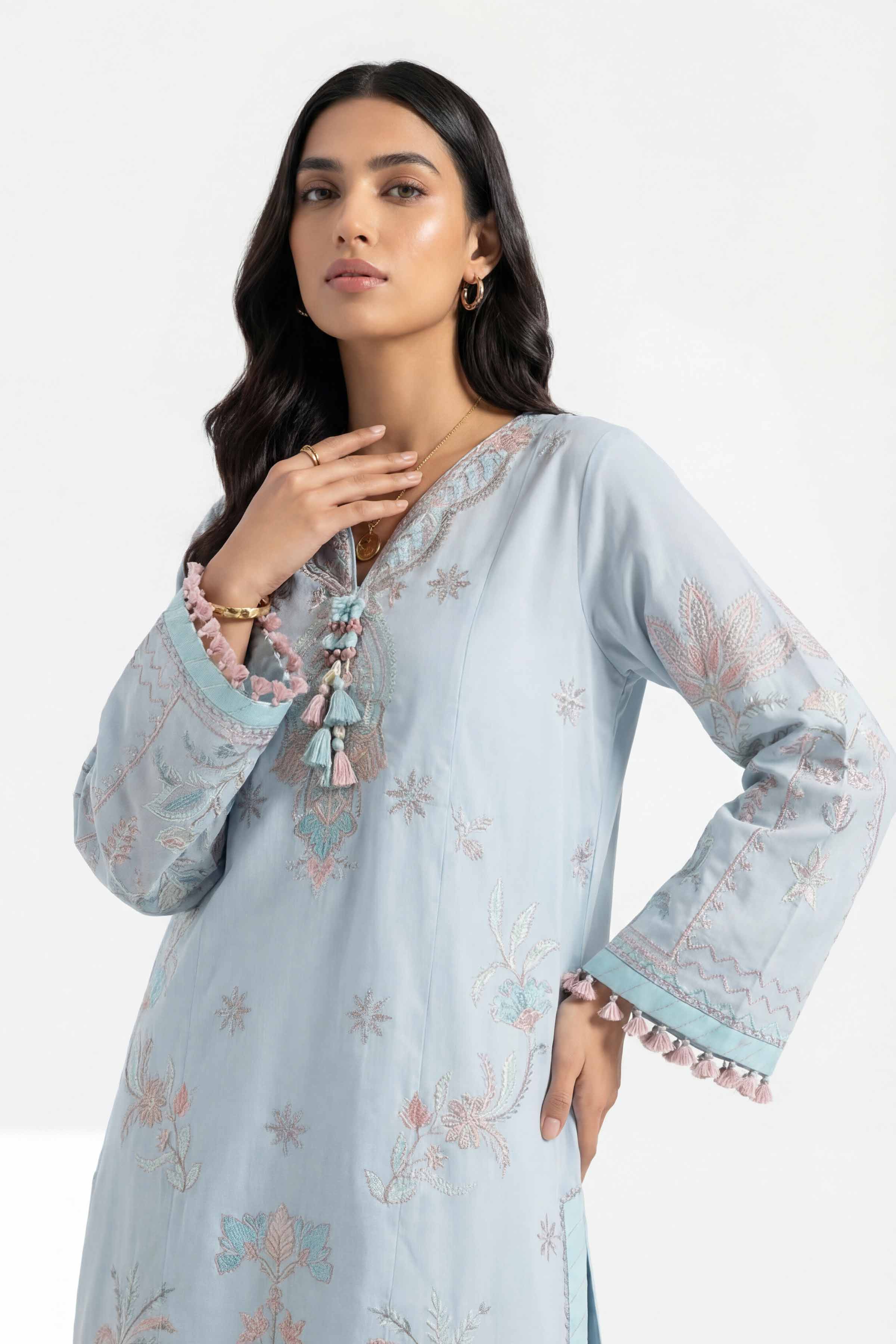 2 Piece - Embroidered Suit - 42601428 Blue Lawn 2PC Embroidered Summer