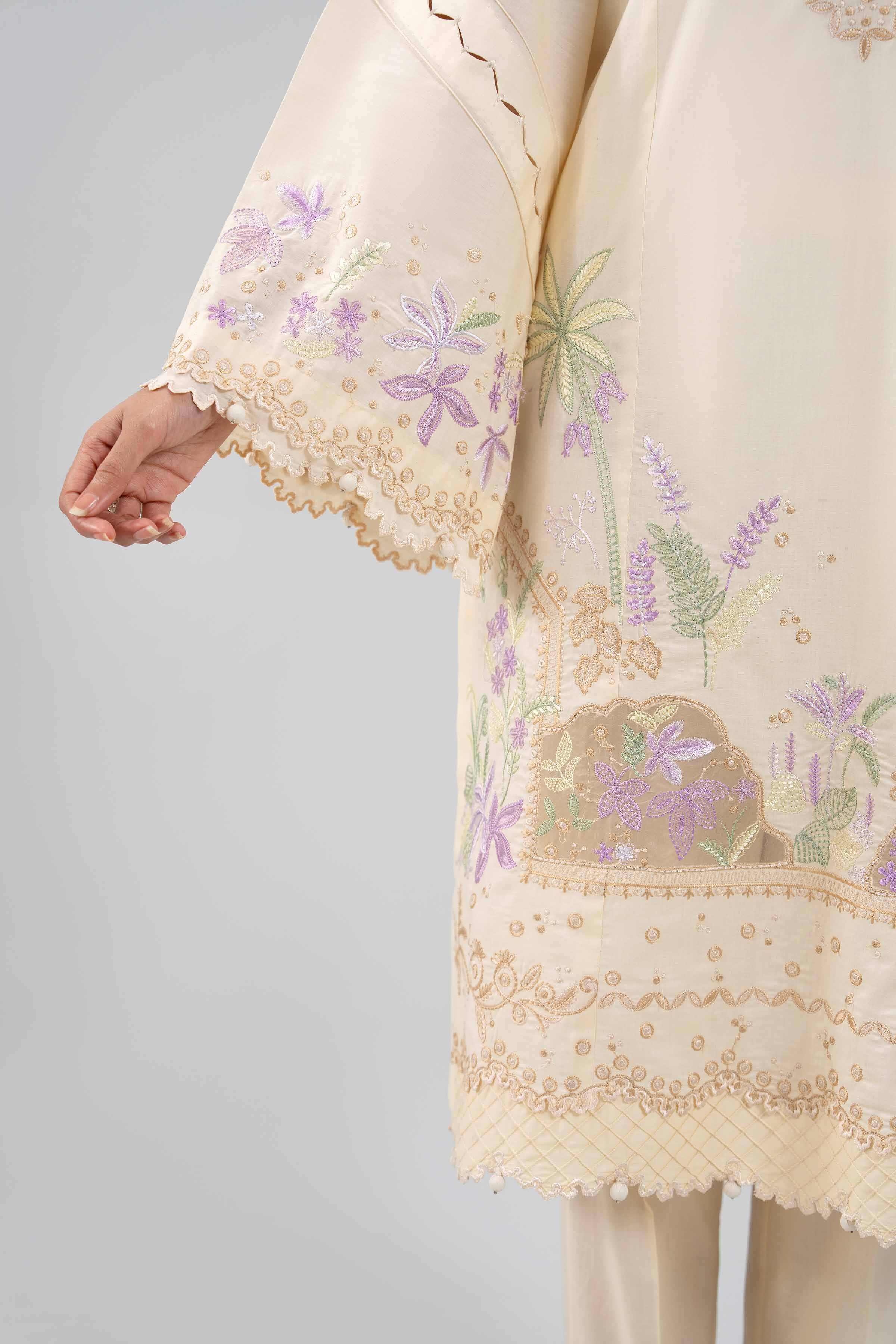 2 Piece - Embroidered Suit - 42601431 Cream Lawn 2PC Embroidered Summer