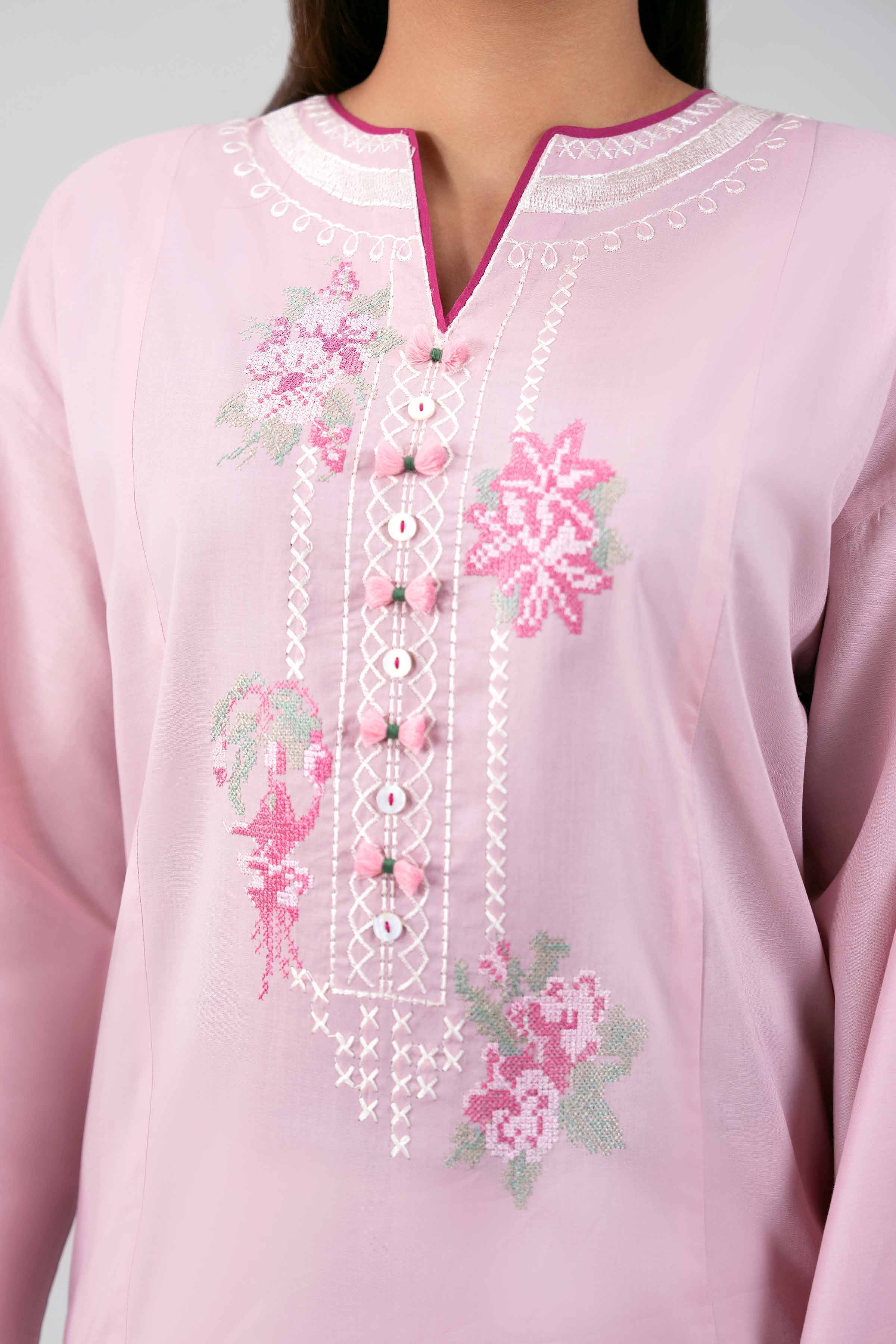 2 Piece - Embroidered Suit - 42601433 Pink Lawn 2PC Embroidered