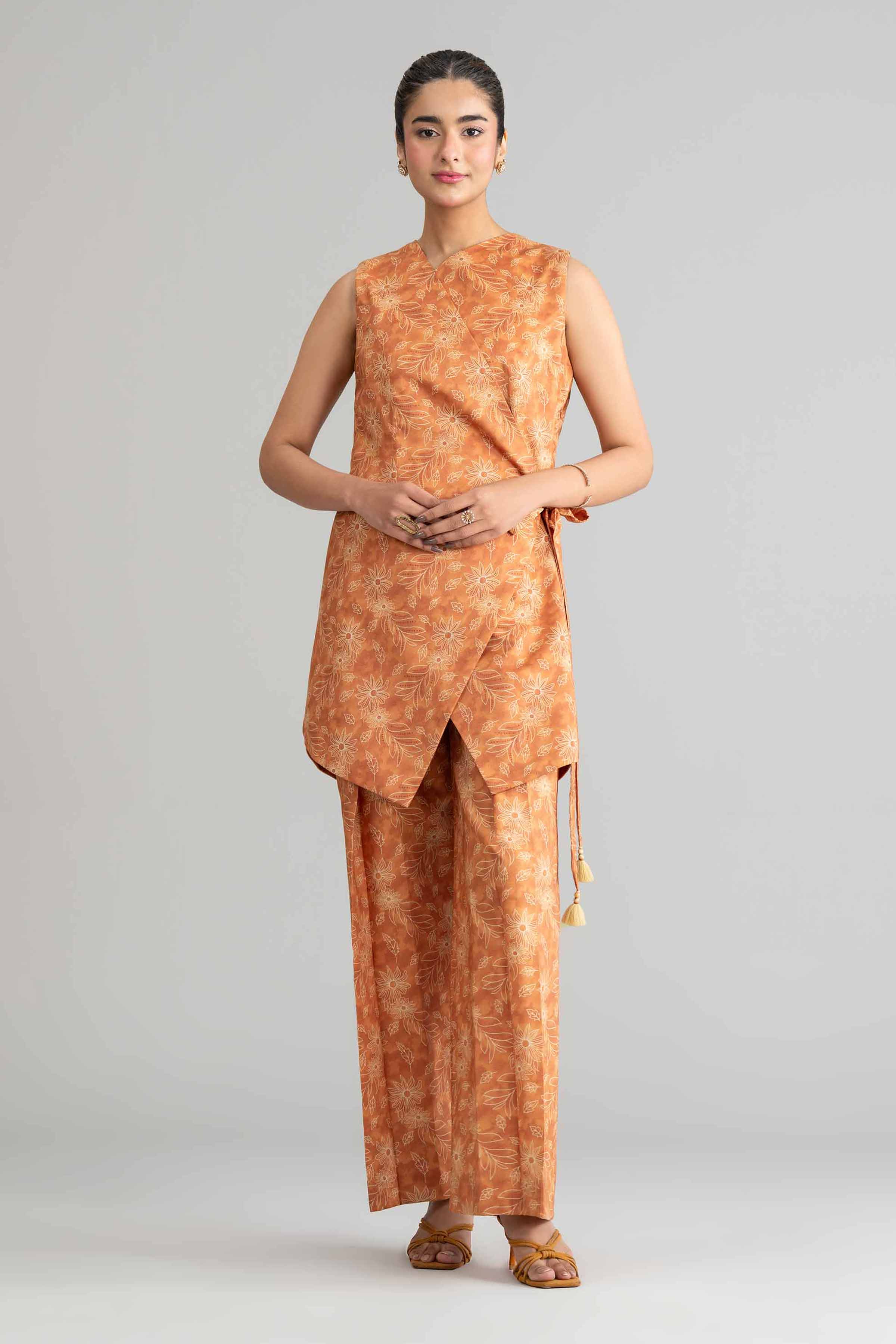 2 Piece - Printed Suit - 42601435 Brown Lawn 2PC Printed Summer