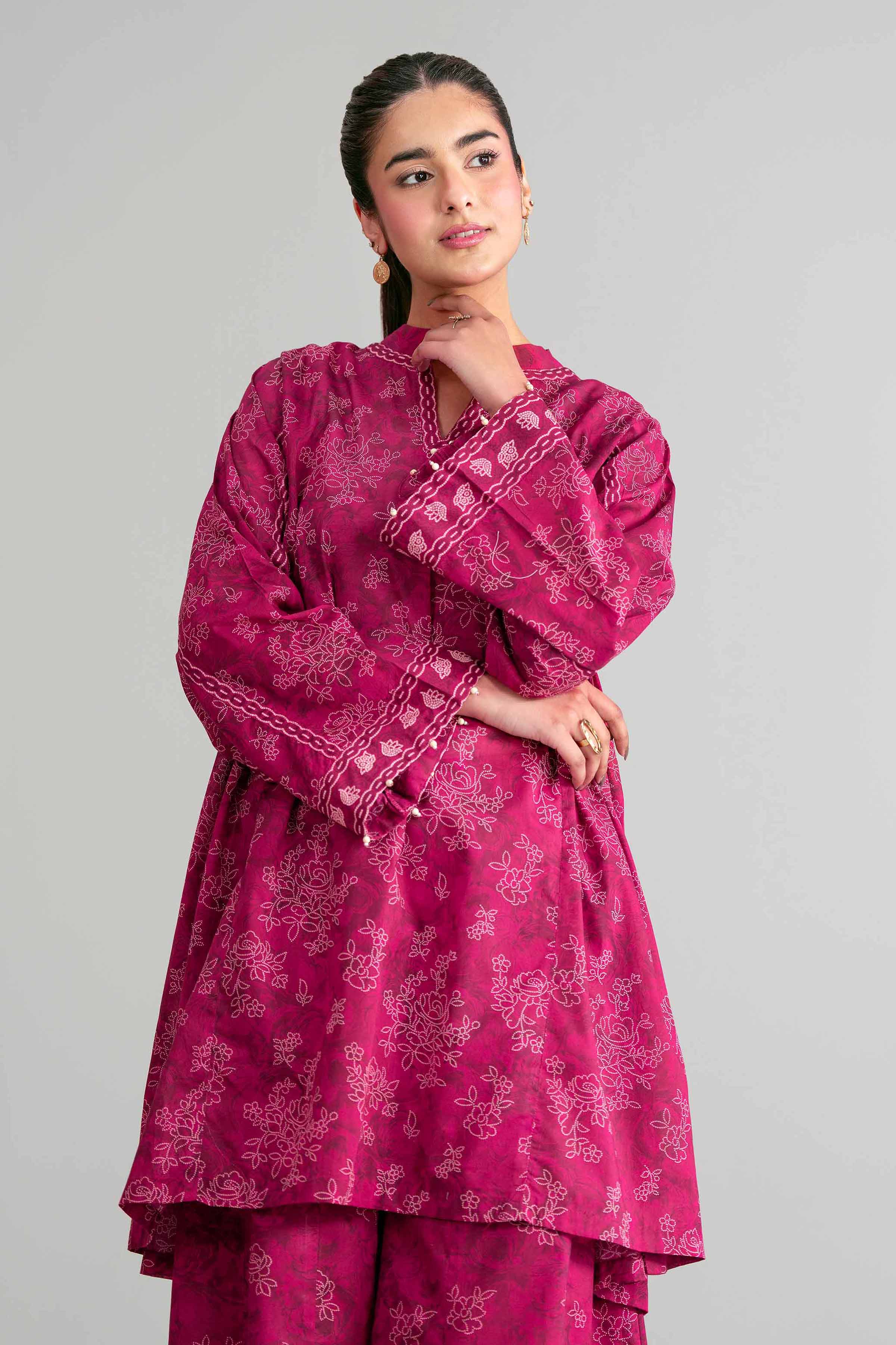 2 Piece - Printed Suit - 42601438 Maroon Lawn 2PC Printed Summer