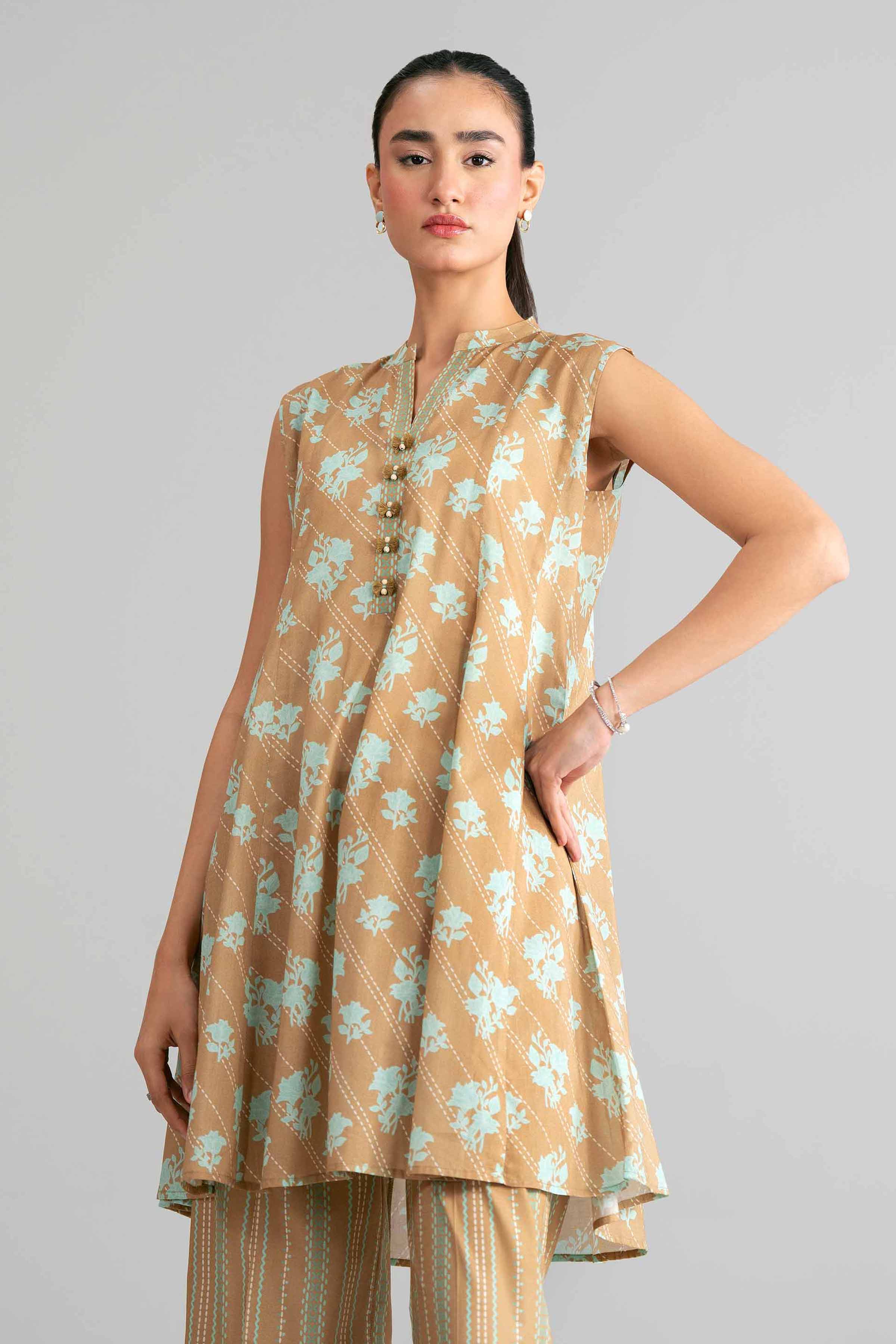 2 Piece - Printed Suit - 42601439 Brown Lawn 2PC Printed Summer
