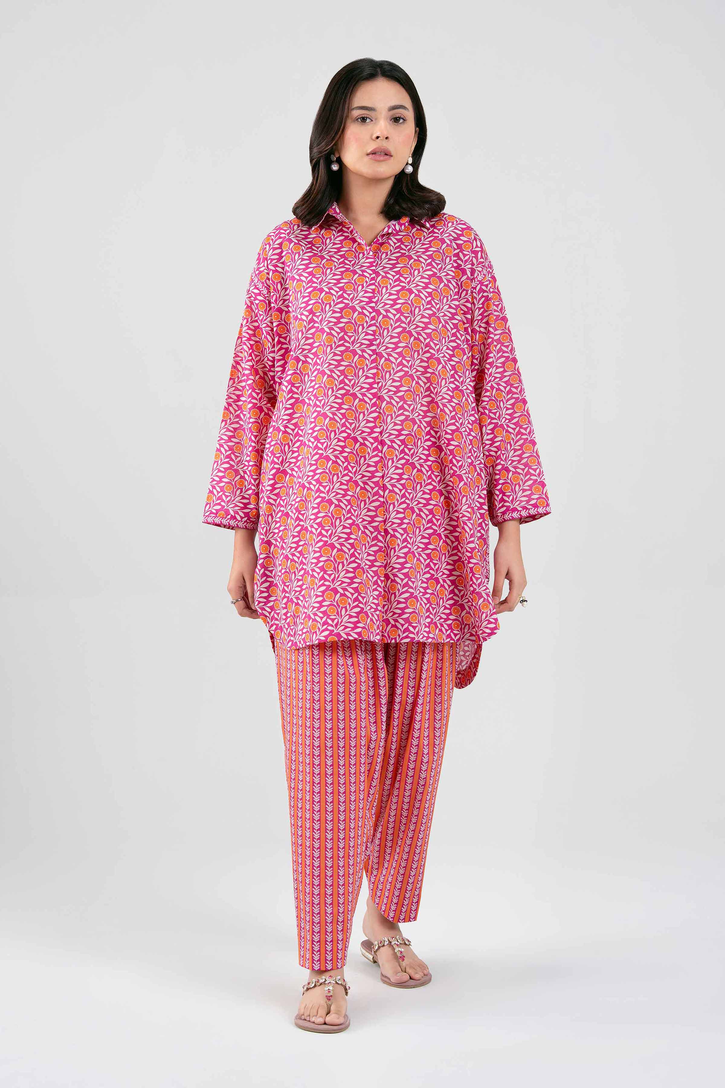 2 Piece - Printed Suit - 42601440 Pink Lawn 2PC Printed Summer