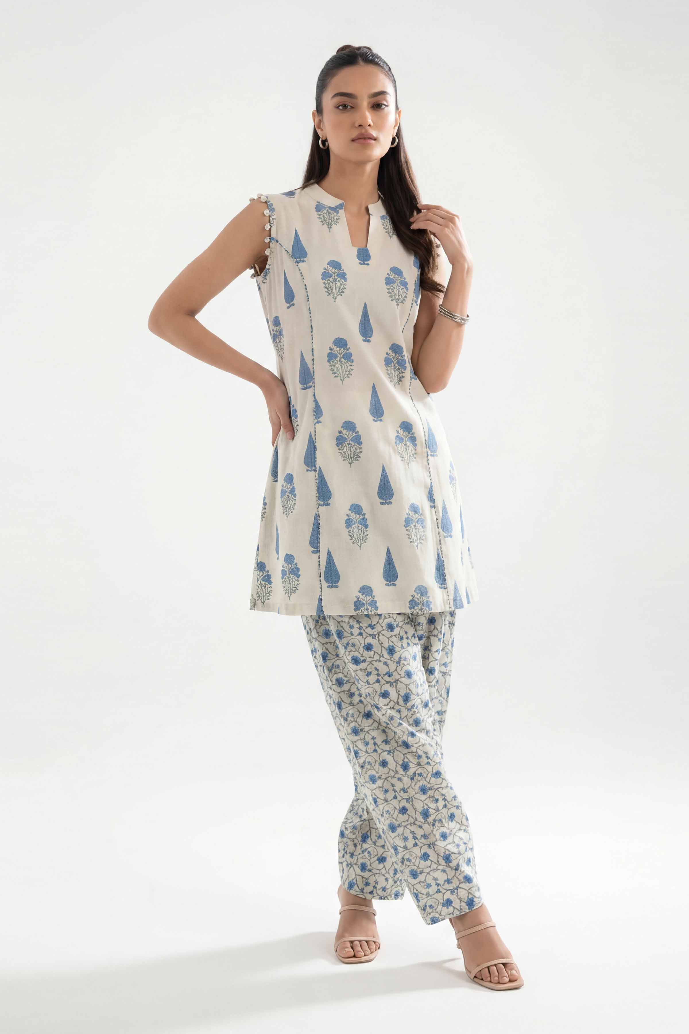 2 Piece - Printed Suit - 42601441 Cream Lawn 2PC Printed Summer