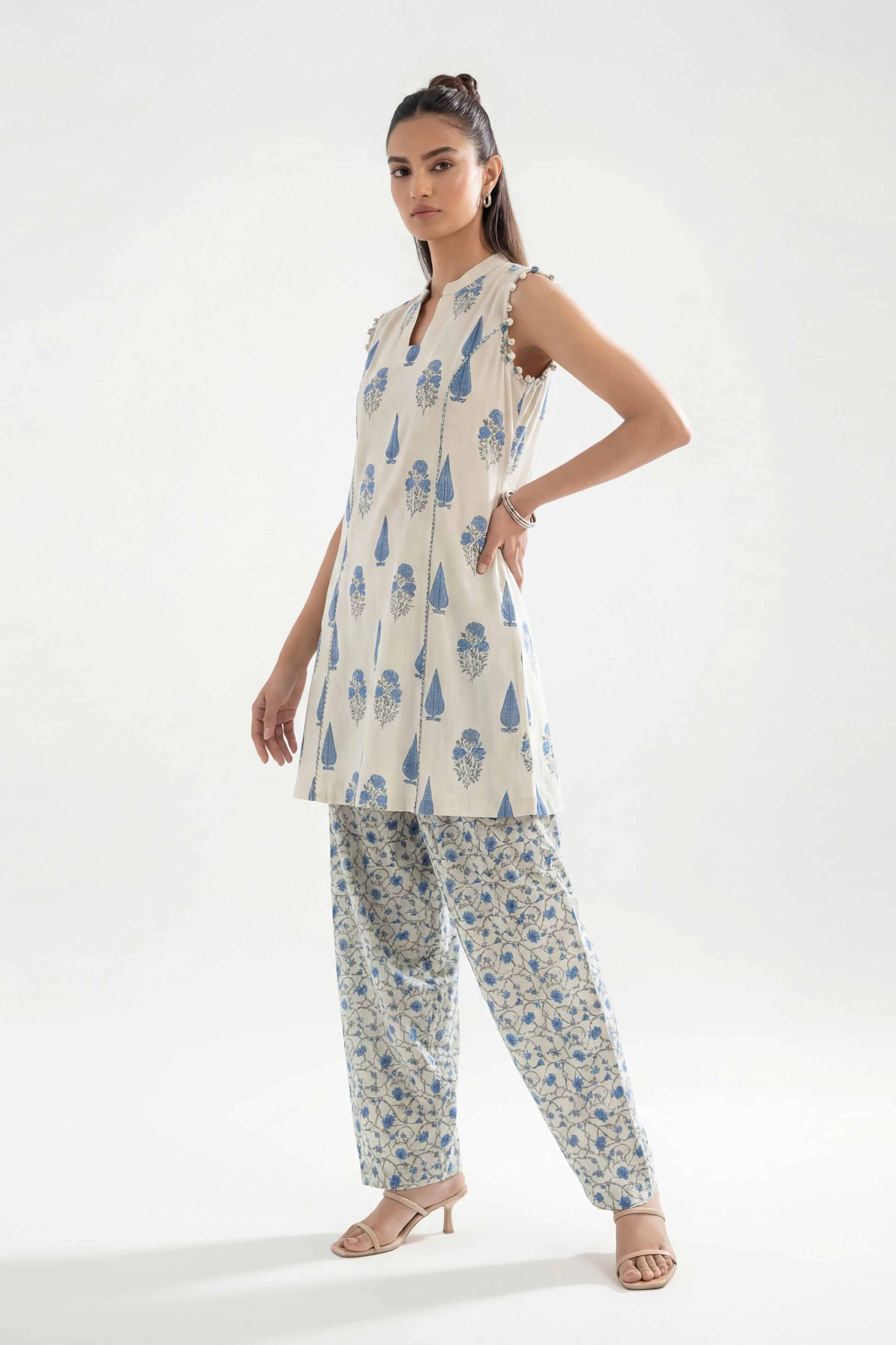 2 Piece - Printed Suit - 42601441 Cream Lawn 2PC Printed Summer